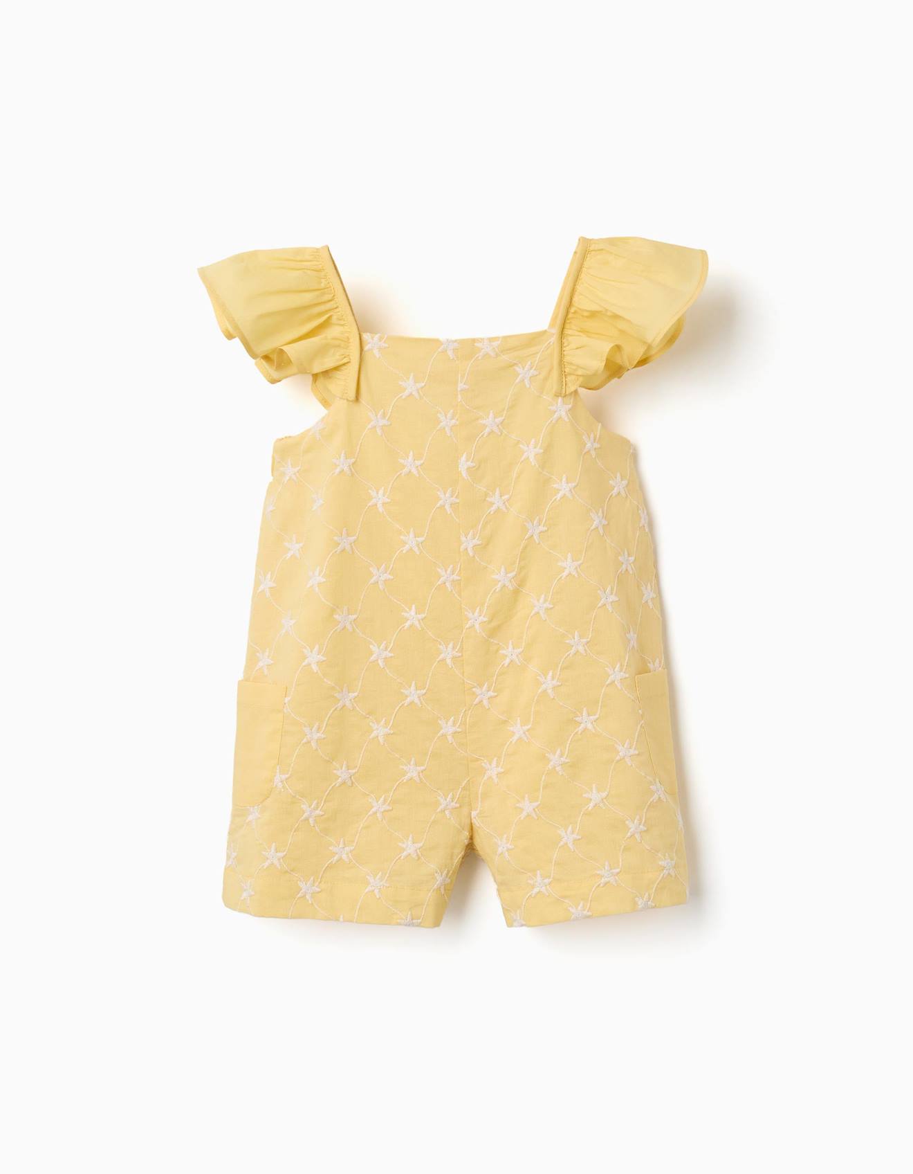 Combinaison Courte En Coton Avec Broderie Et Volants Bs Jaune Clair 30$