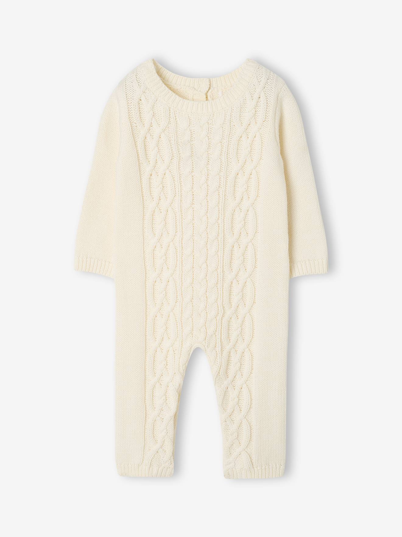 Combinaison bébé tricot torsadé écru