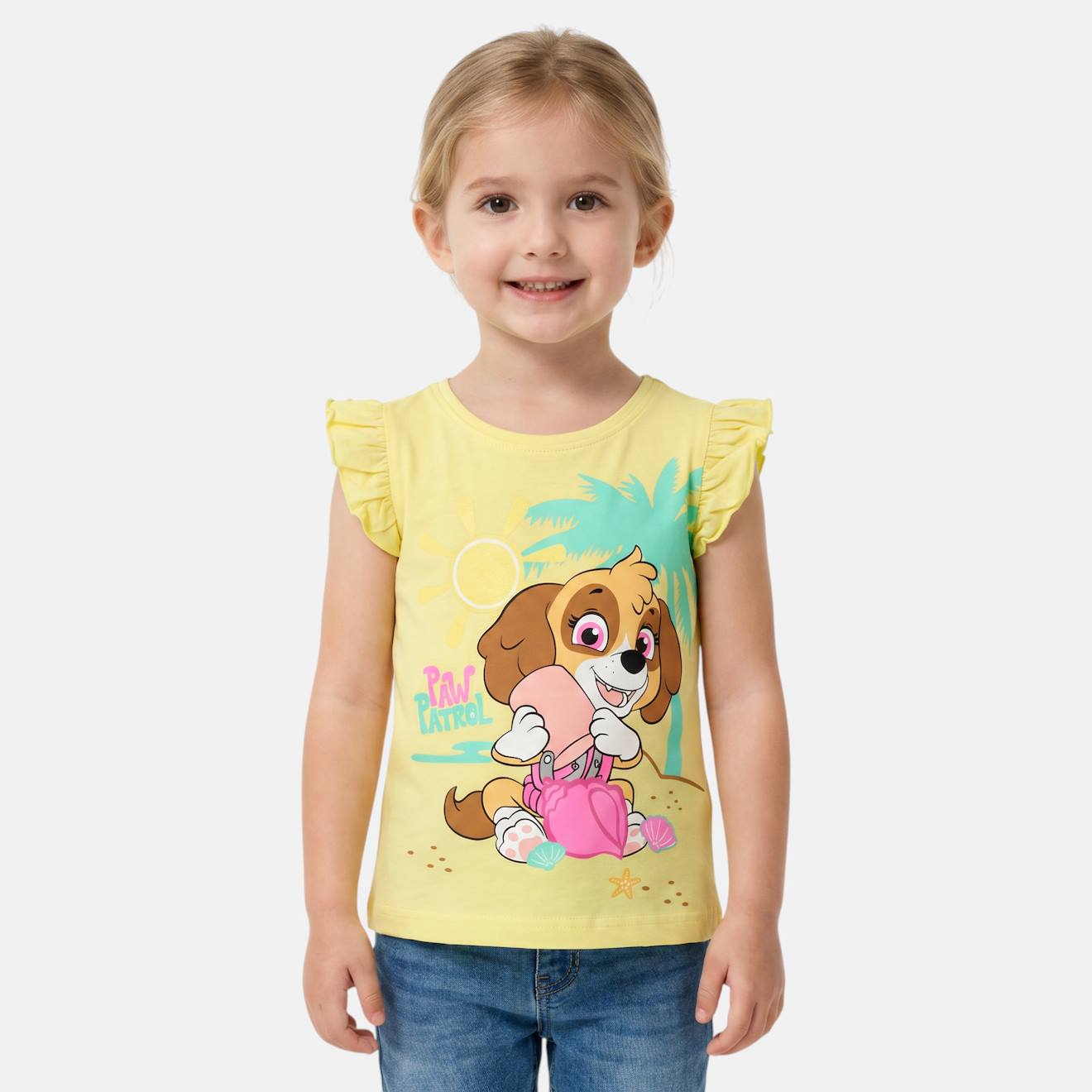 T-shirt Manches Courtes Fille Imprimé Pat Patrouille Jaune