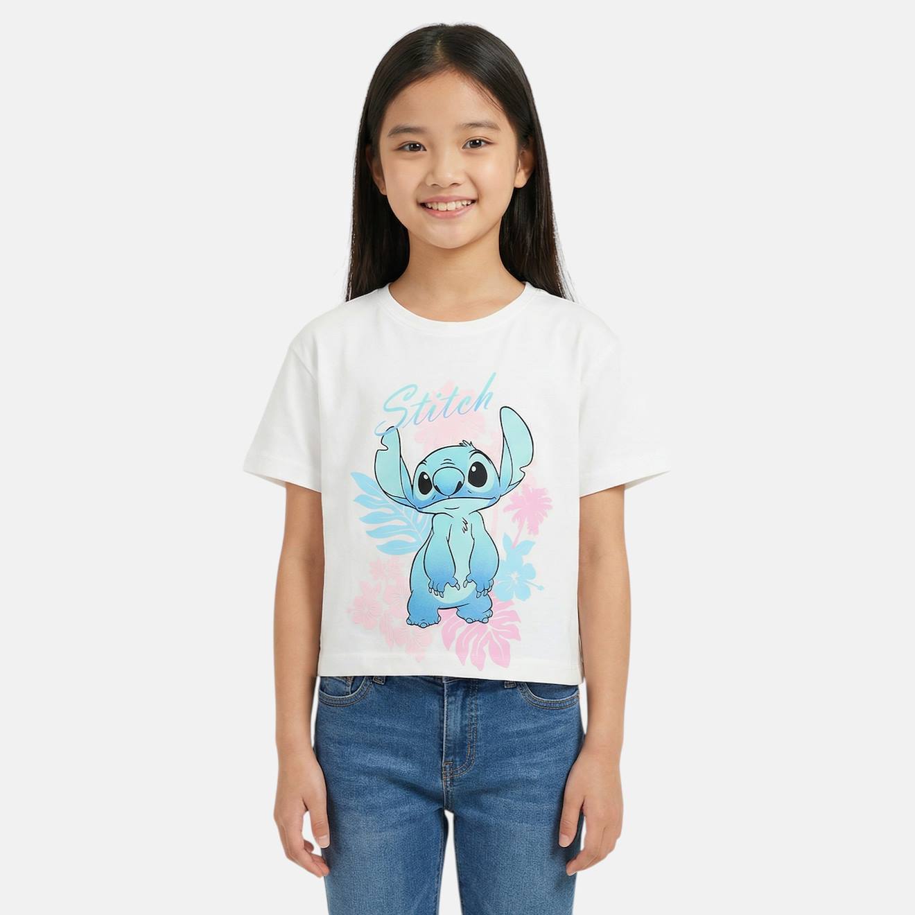 T-shirt Manches Courtes Fille Avec Personnage Lilo & Stitch Blanc