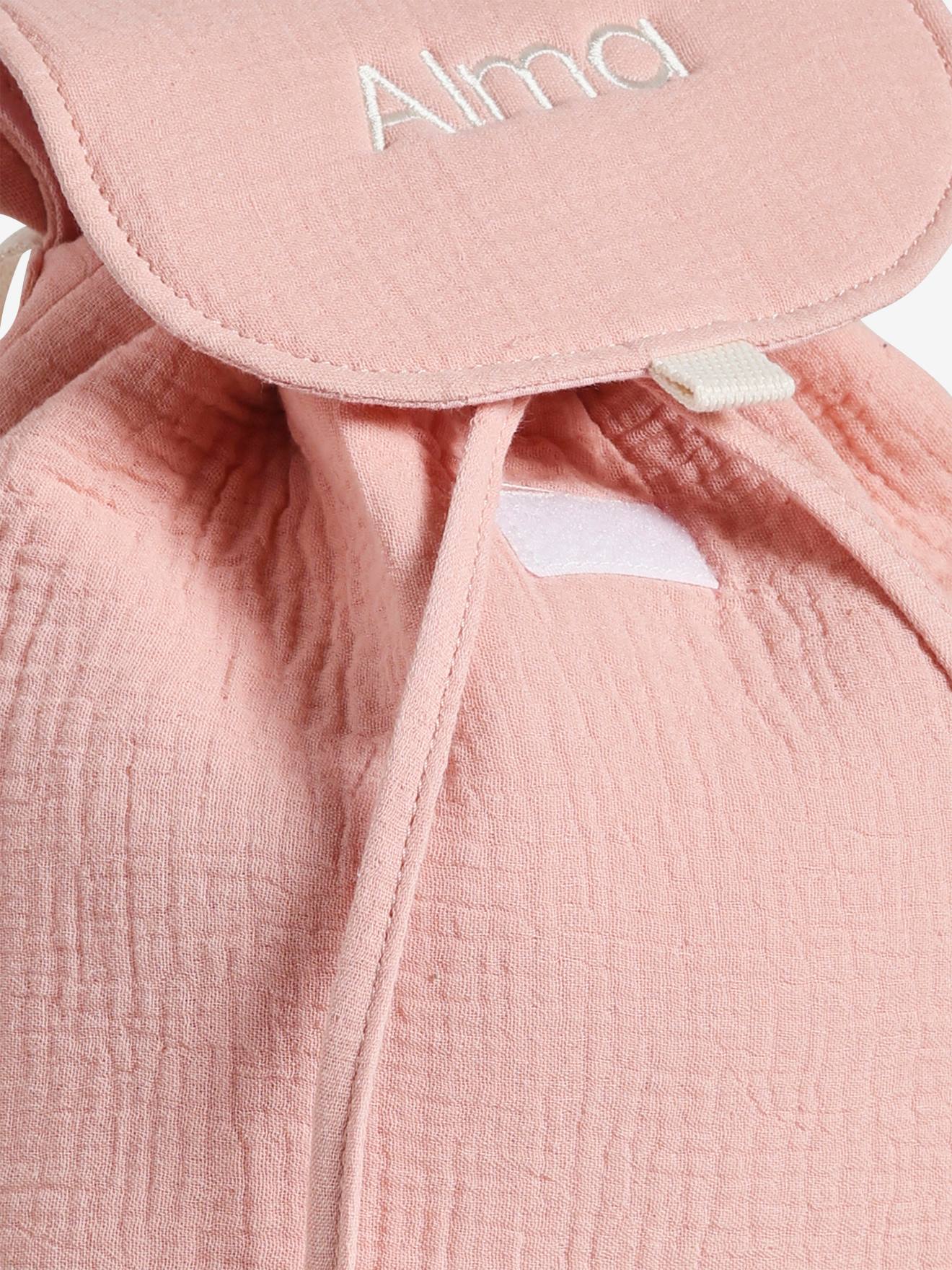 Sac à dos personnalisable en gaze de coton animation oreilles rose poudré (Vertbaudet) - Image 1