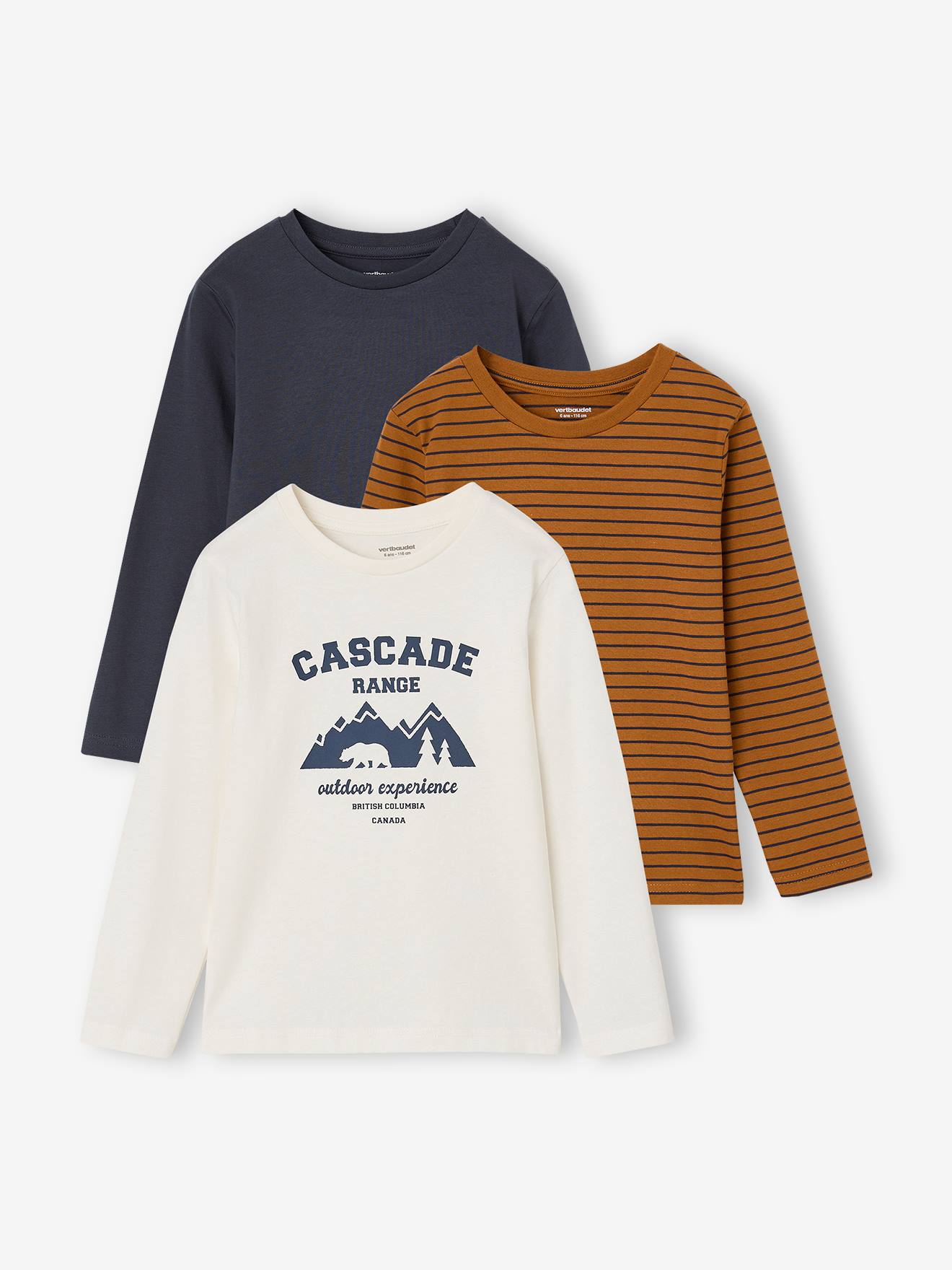 Lot de 3 T-shirts manches longues garçon caramel