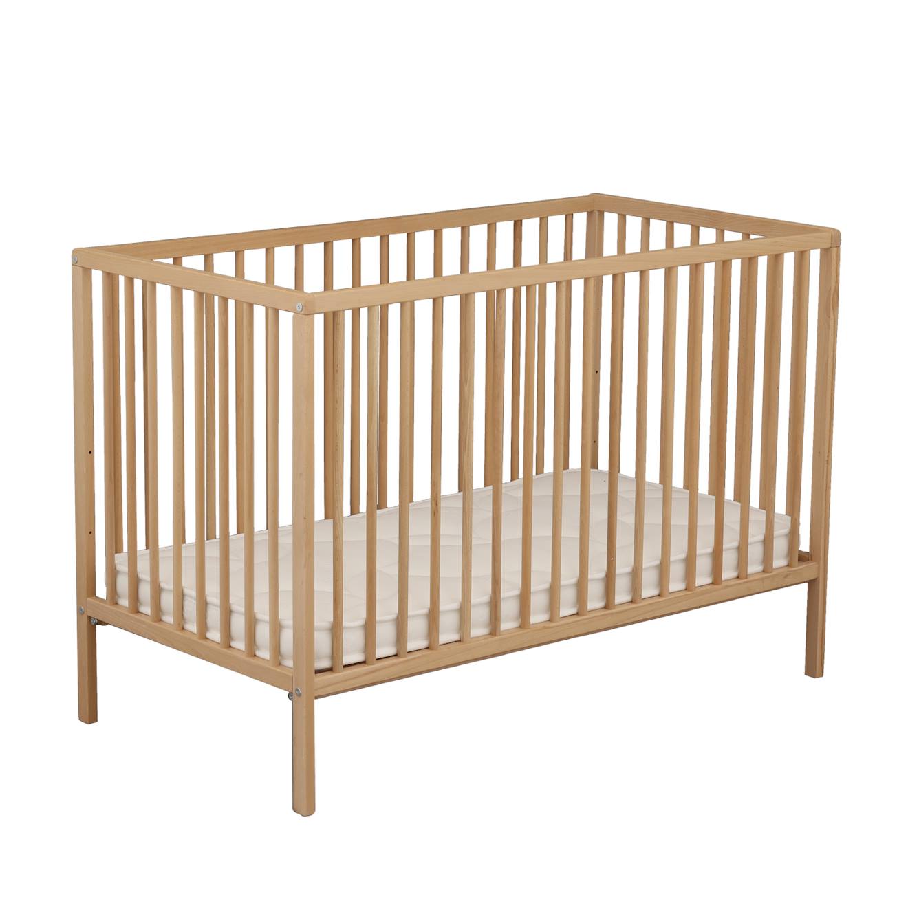 Lit Tout Barreaux En Bois Avec Matelas - First Marron (Baby Price) - Image 1