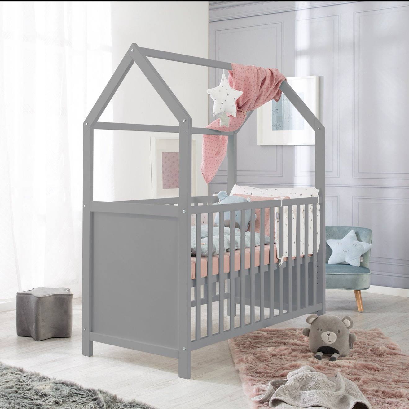 Lit Bébé Cabane En Bois Fsc® - Lit Cododo Convertible En Canapé Taupe - Gris