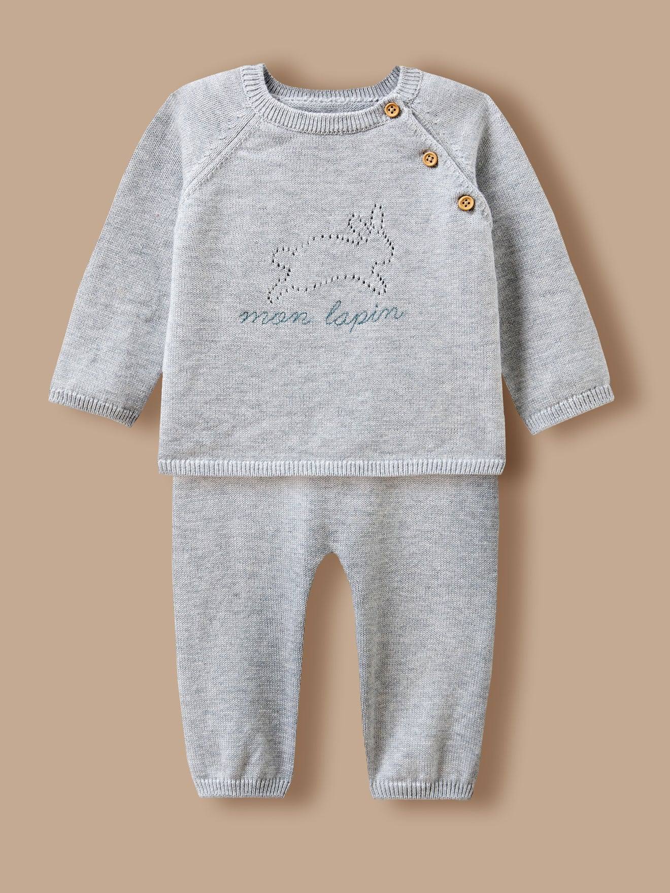 Ensemble Laine Et Coton Bébé Gris Chine Clair