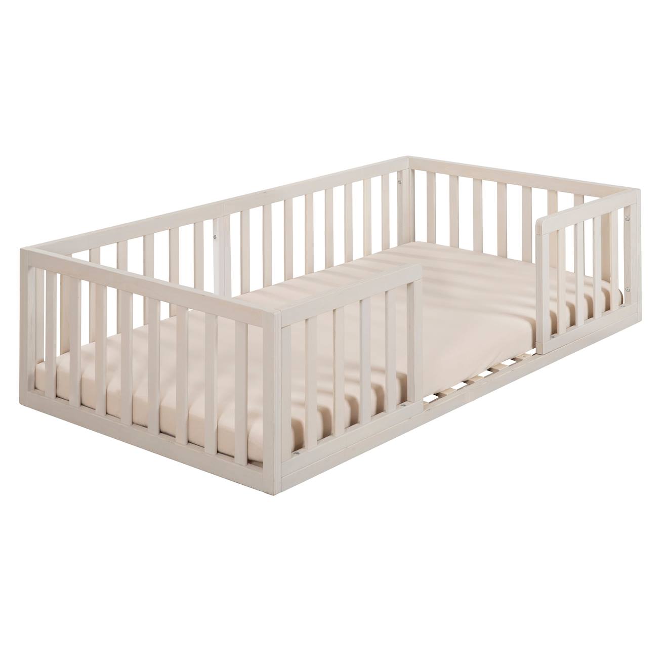 Lit Bébé Montessori Au Sol Avec Protection Antichute Beige Sable (Roba) - Image 1