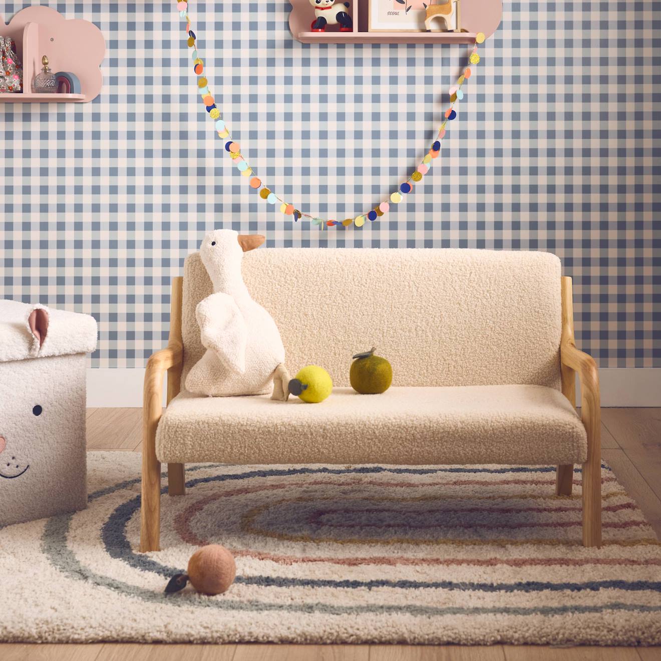 Banquette Scandinave Enfant En Bois Et Tissu Bouclette 2 Places Beige (sweeek) - Image 2