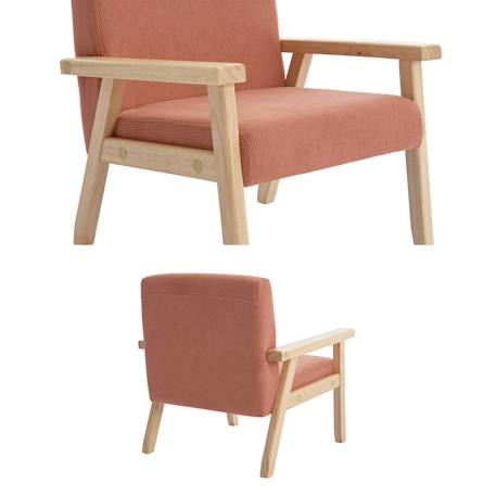 Fauteuil scandinave enfant velours côtelé et bois d'hévéa isak l 47 x p 43,5 x h 50cm Crème+Kaki foncé+Moutarde+Terracotta 24 - vertbaudet enfant 