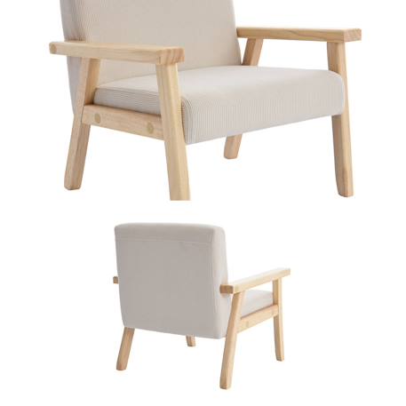 Fauteuil scandinave enfant velours côtelé et bois d'hévéa isak l 47 x p 43,5 x h 50cm Crème+Kaki foncé+Moutarde+Terracotta 6 - vertbaudet enfant 