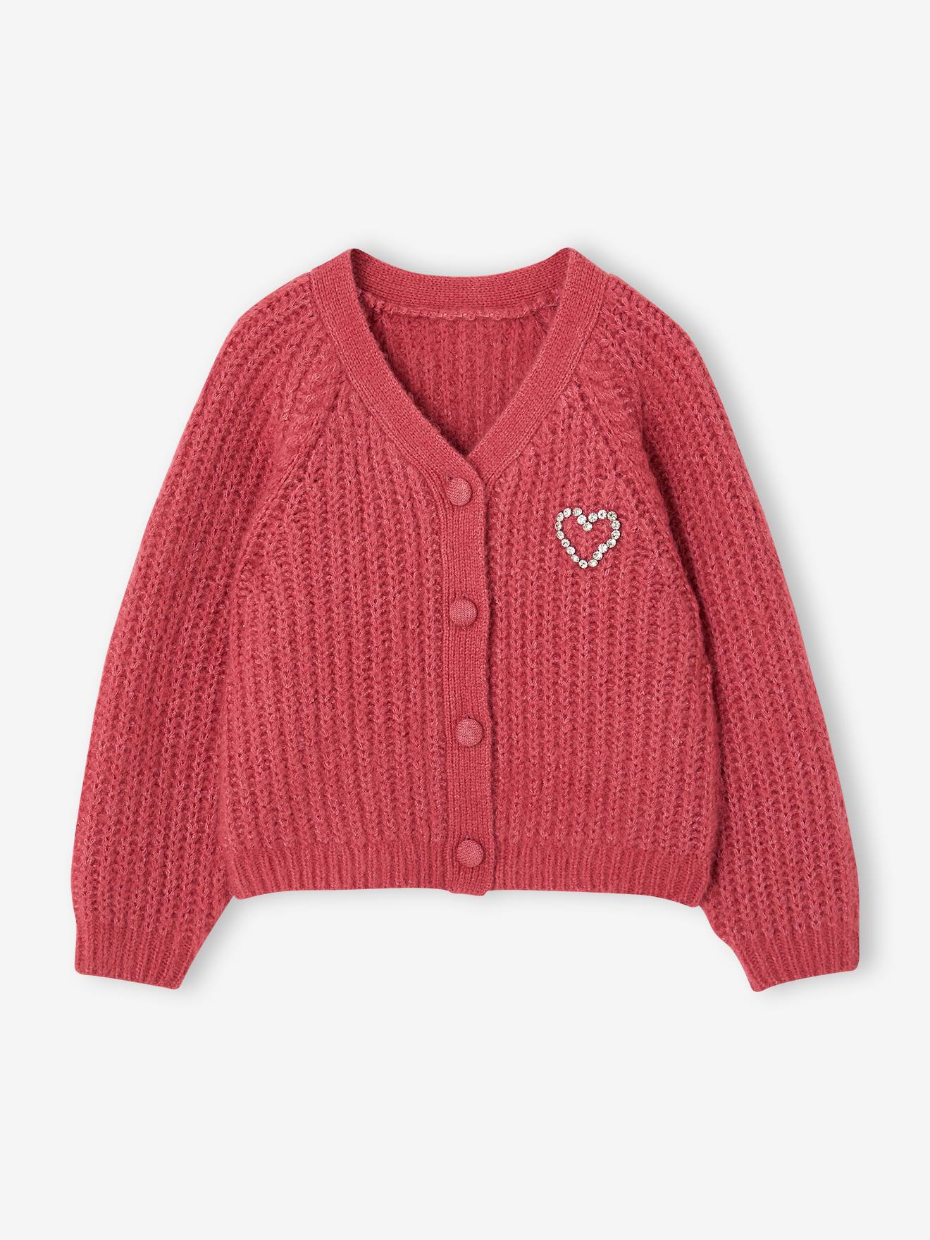 Gilet boutonné fille vieux rose