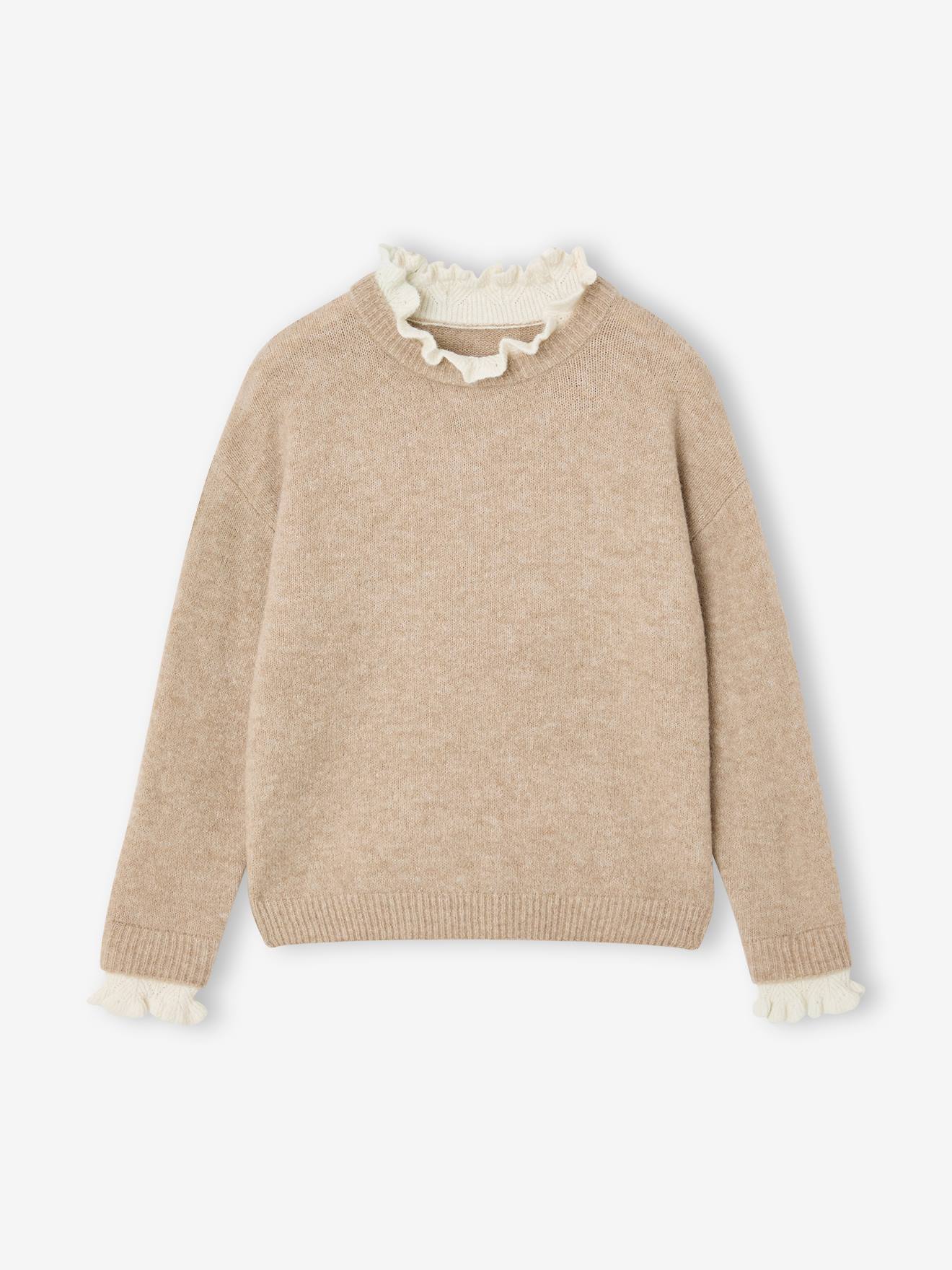 Pull col montant fille camel