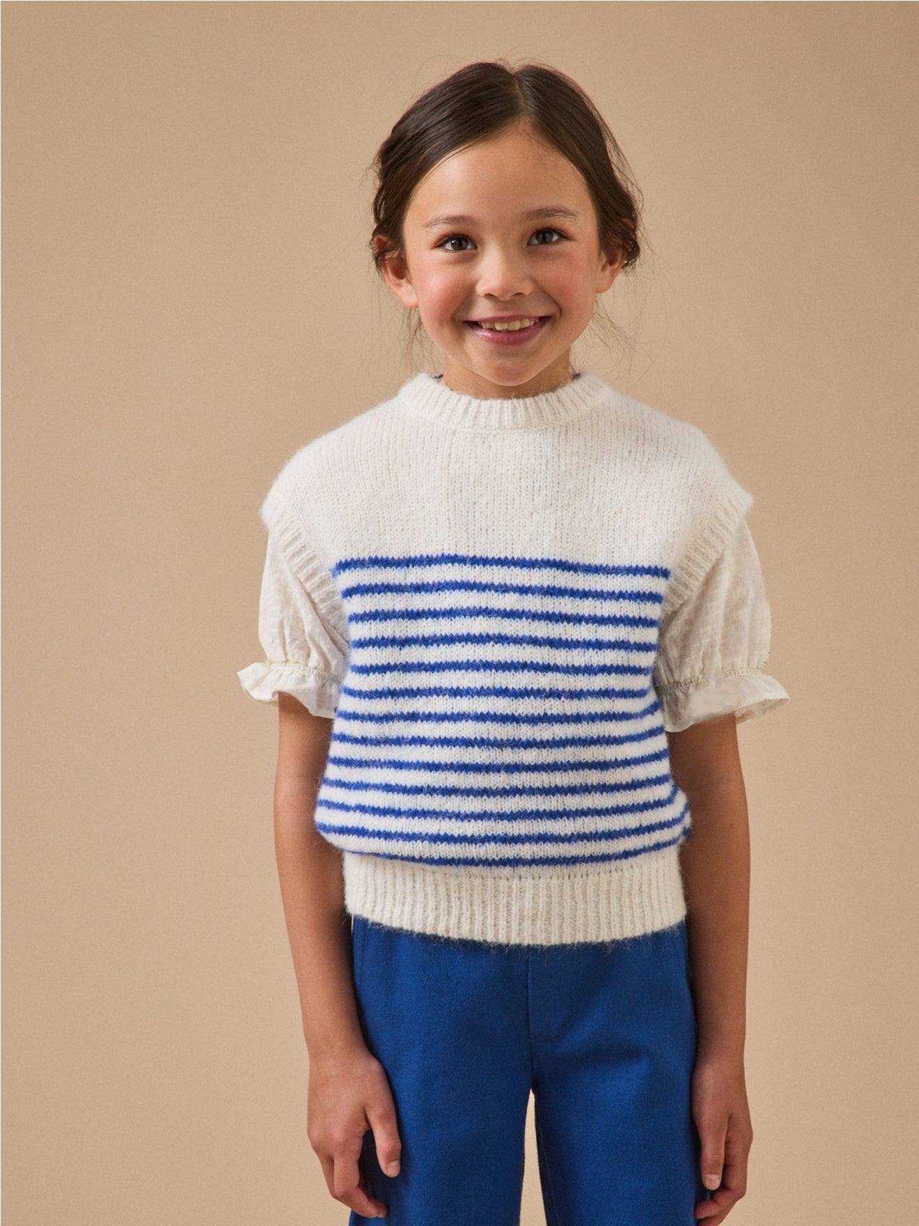 Pull Rayé Sans Manches Fille Rayure Bleu/ecru