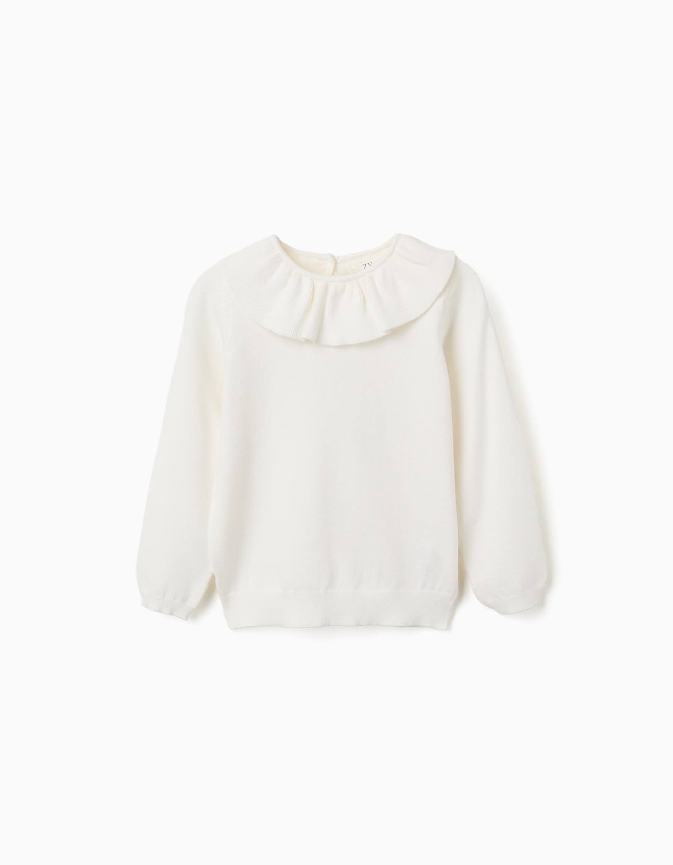 Pull En Maille Avec Col À Volants Blanc