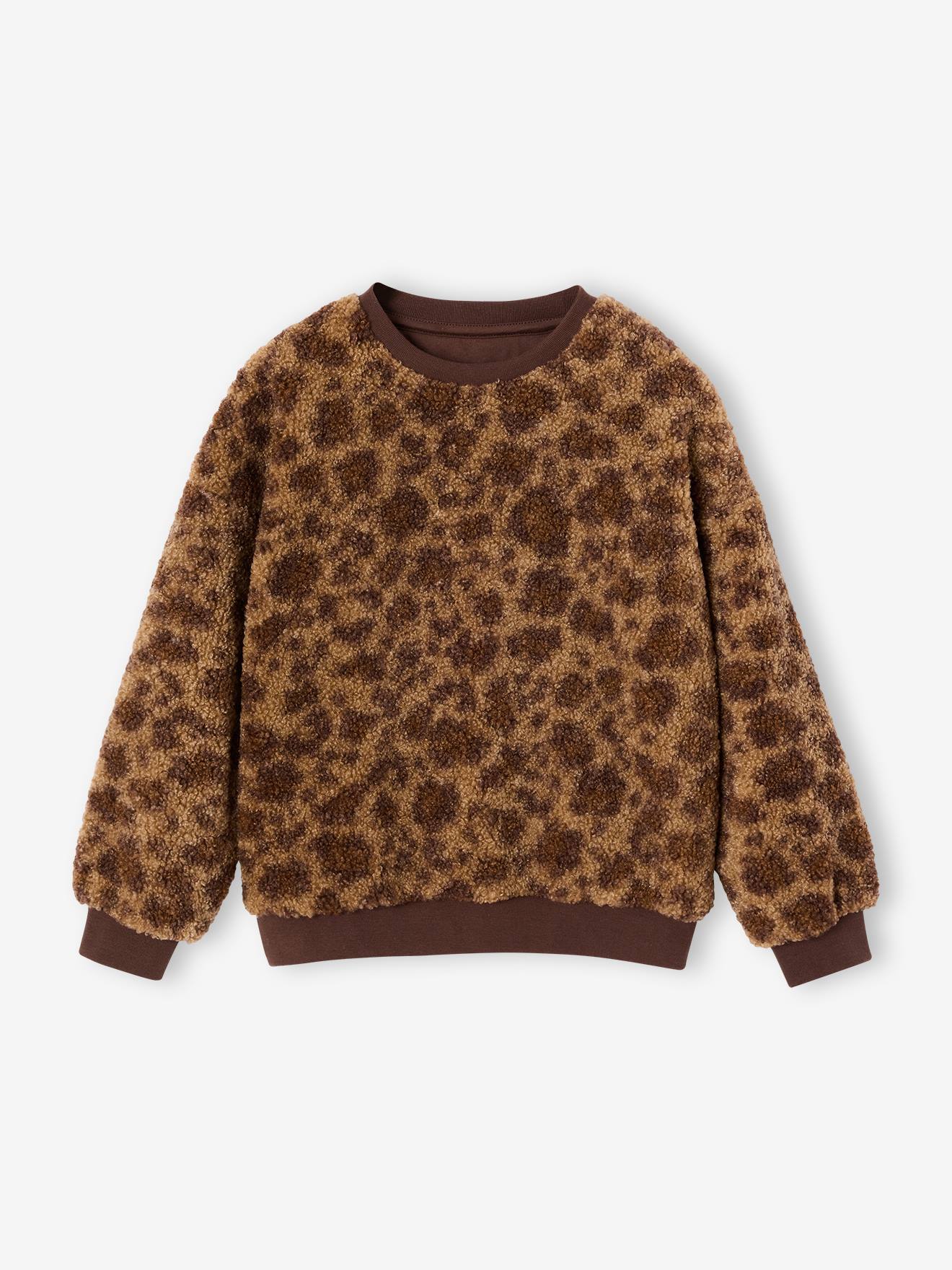 Sweat fille manches longues col rond camel