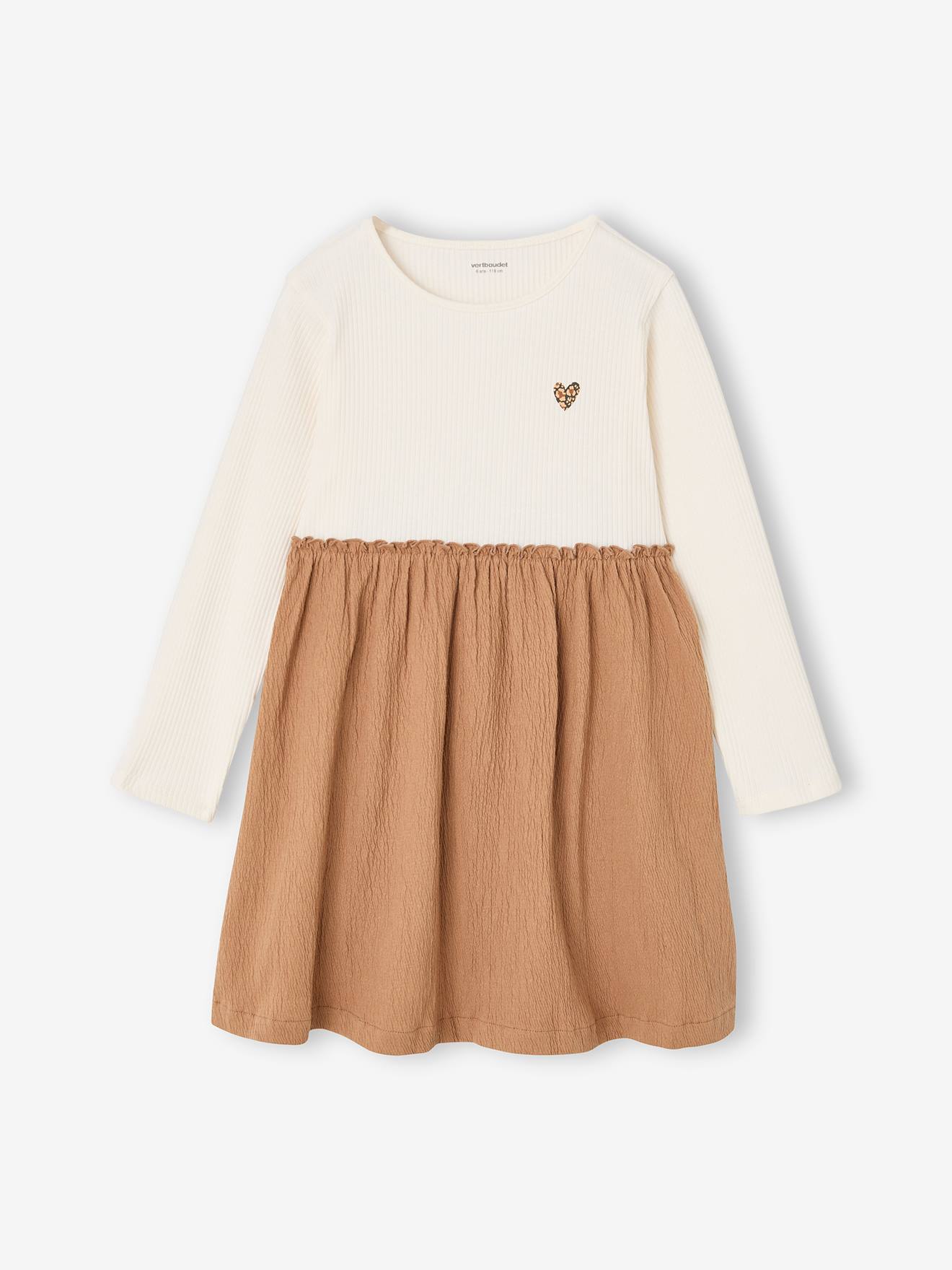 Robe 2 en 1 manches longues fille camel