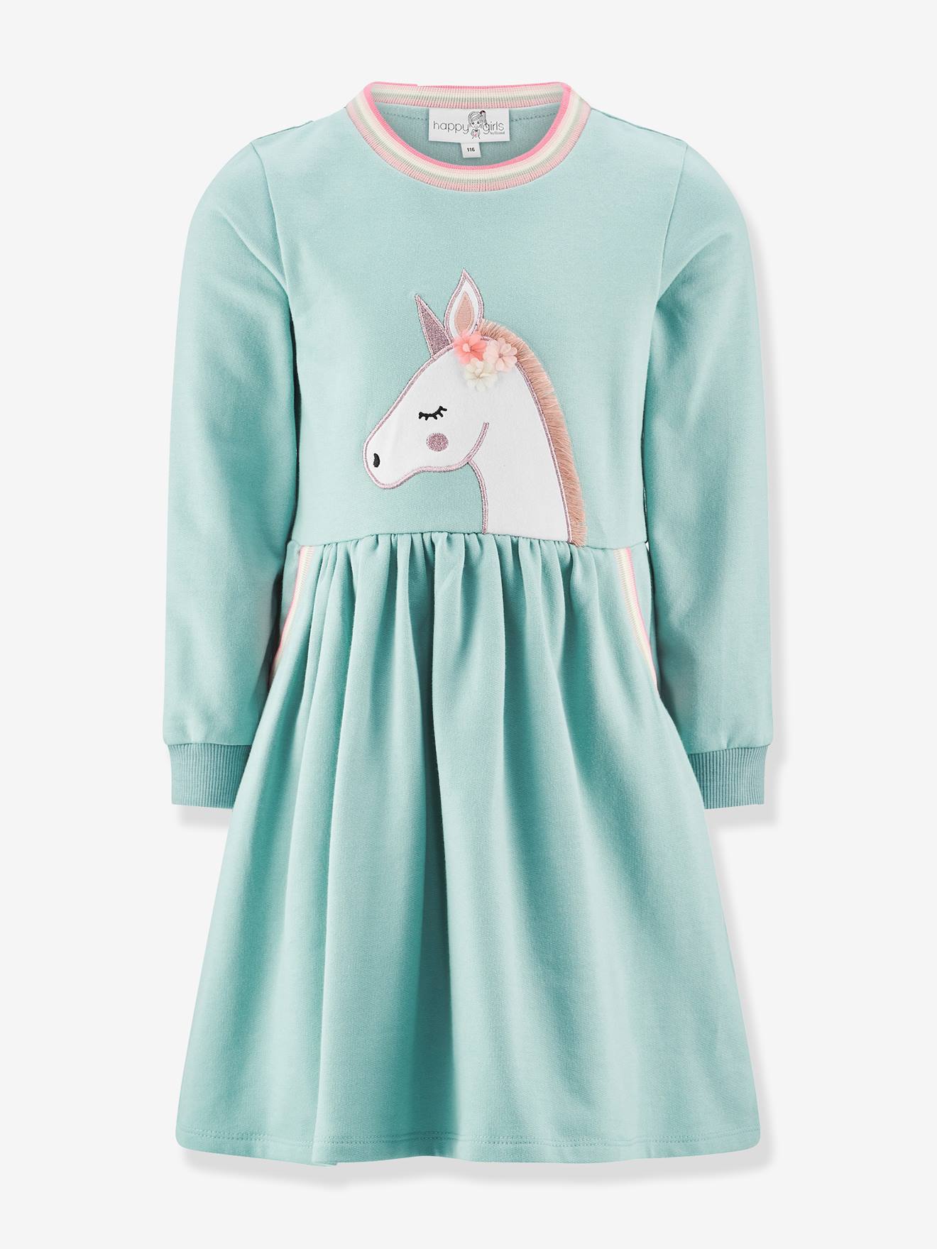 Robe sweat licorne fille Happy Girls vert sauge
