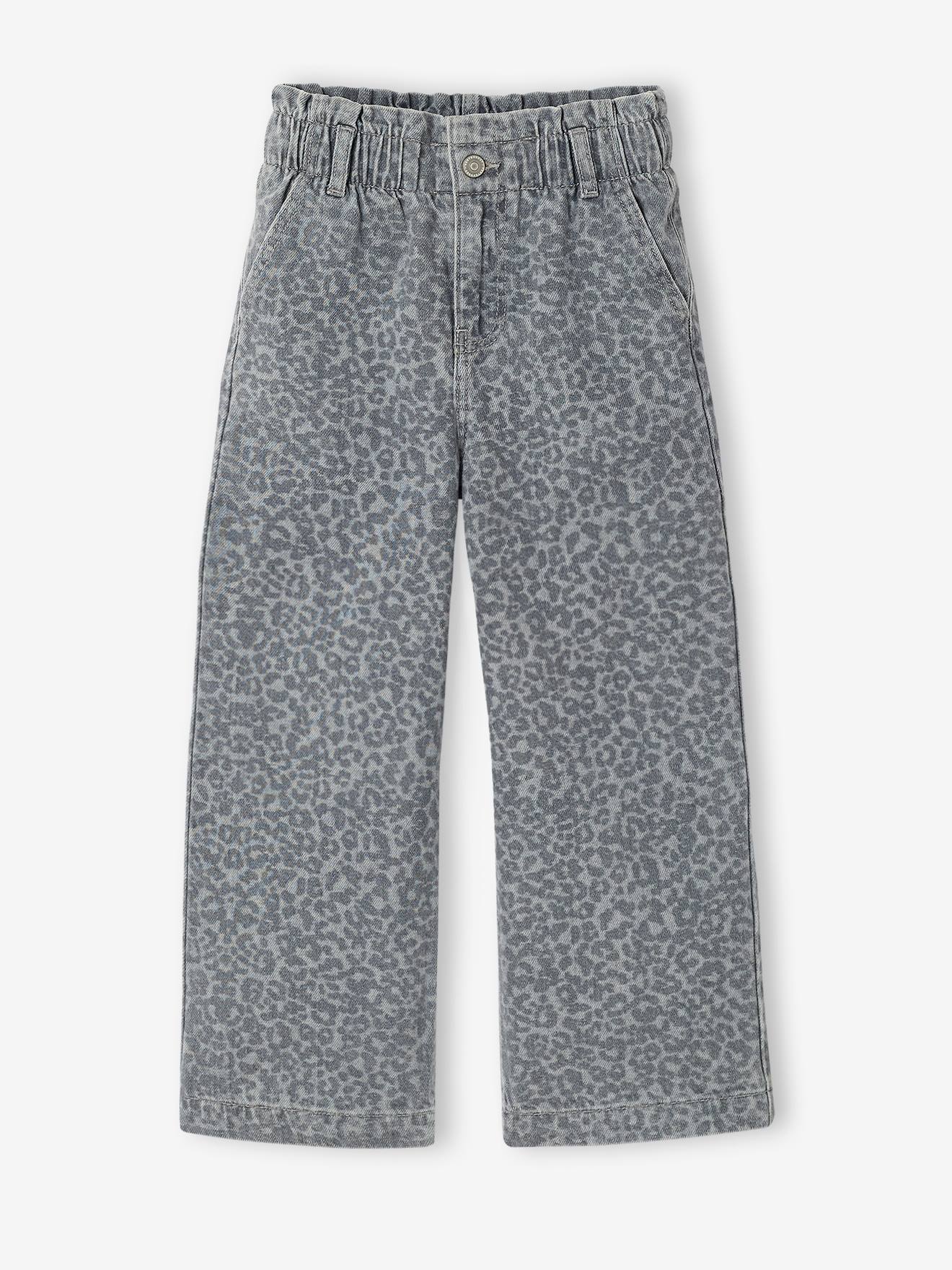 Pantalon fille large motifs fantaisie gris 26$