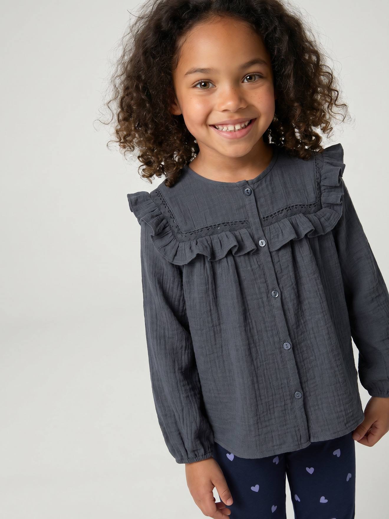 Chemise manches longues fille bleu ardoise 26€