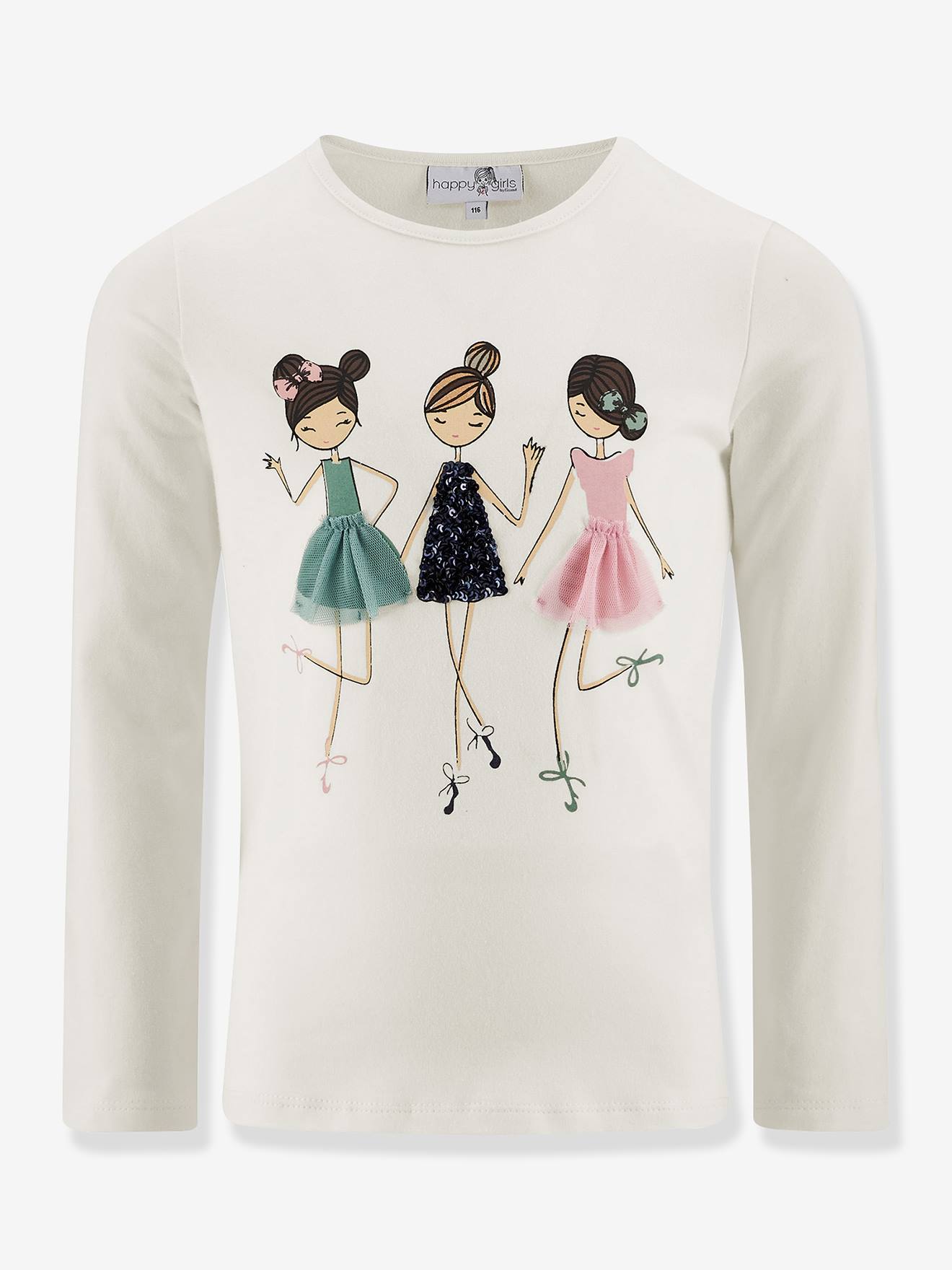 T-shirt manches longues avec motif 3D fille Happy Girls écru