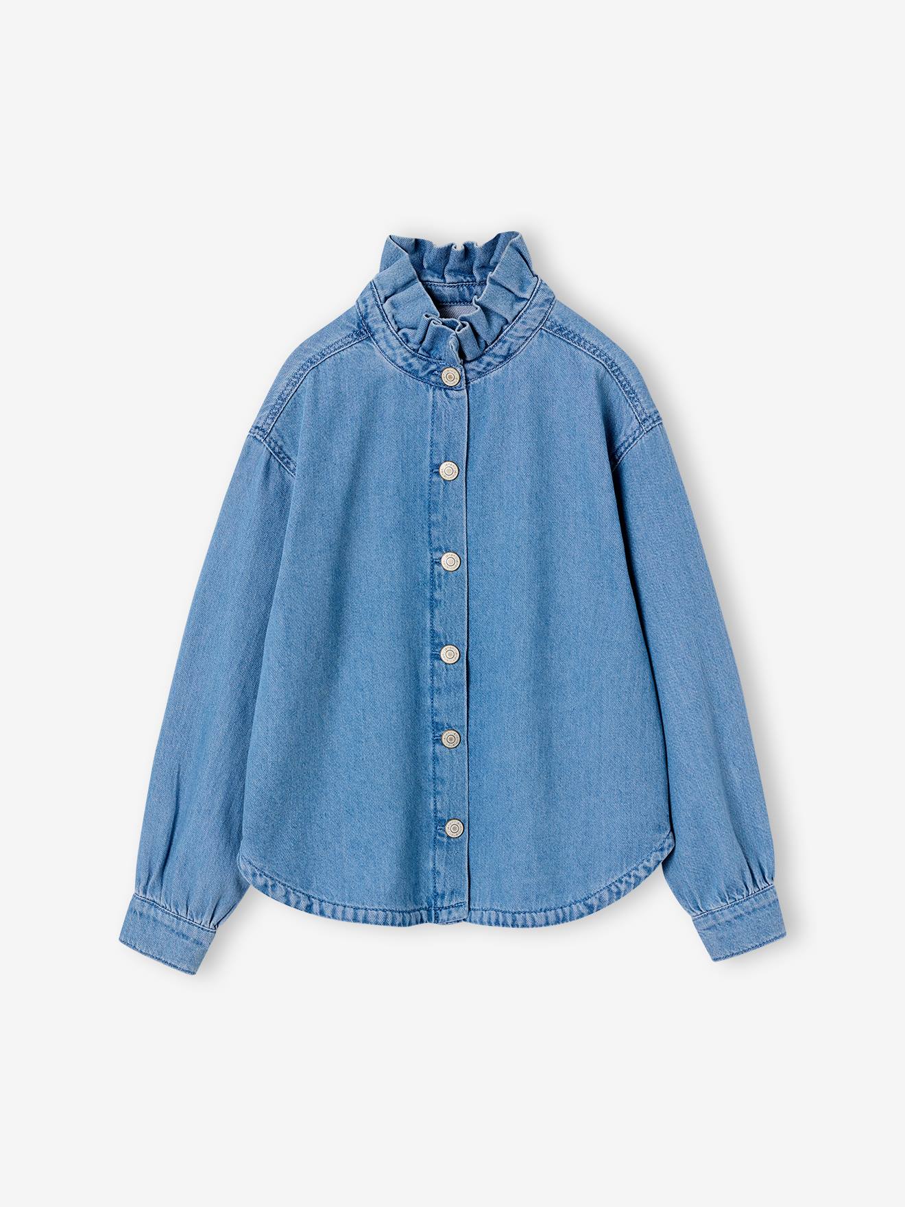 Chemise fille col montant bleu moyen