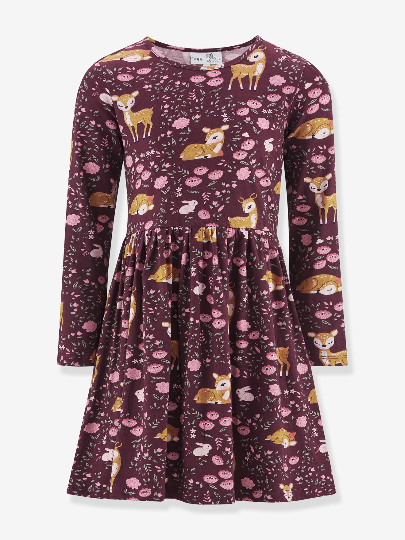 Robe avec biches et fleurs fille Happy Girls bordeaux Robe avec biches et fleurs fille Happy Girls bordeaux