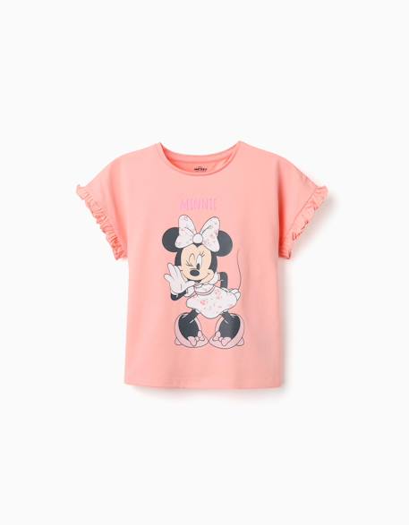 Fille-T-shirt, sous-pull-T-shirt-T-shirt en coton avec imprimé minnie et volants