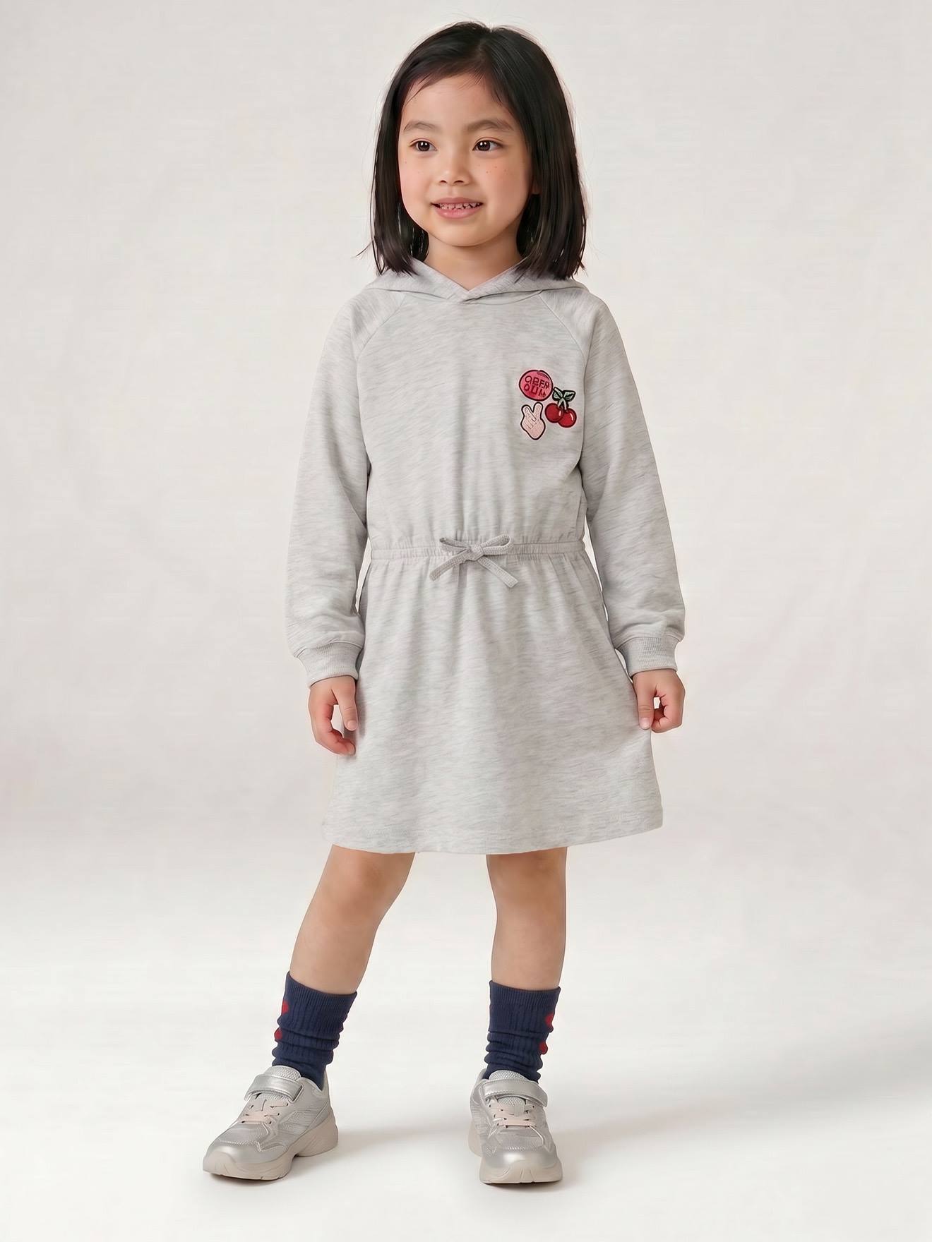Robe courte à capuche fille gris chiné