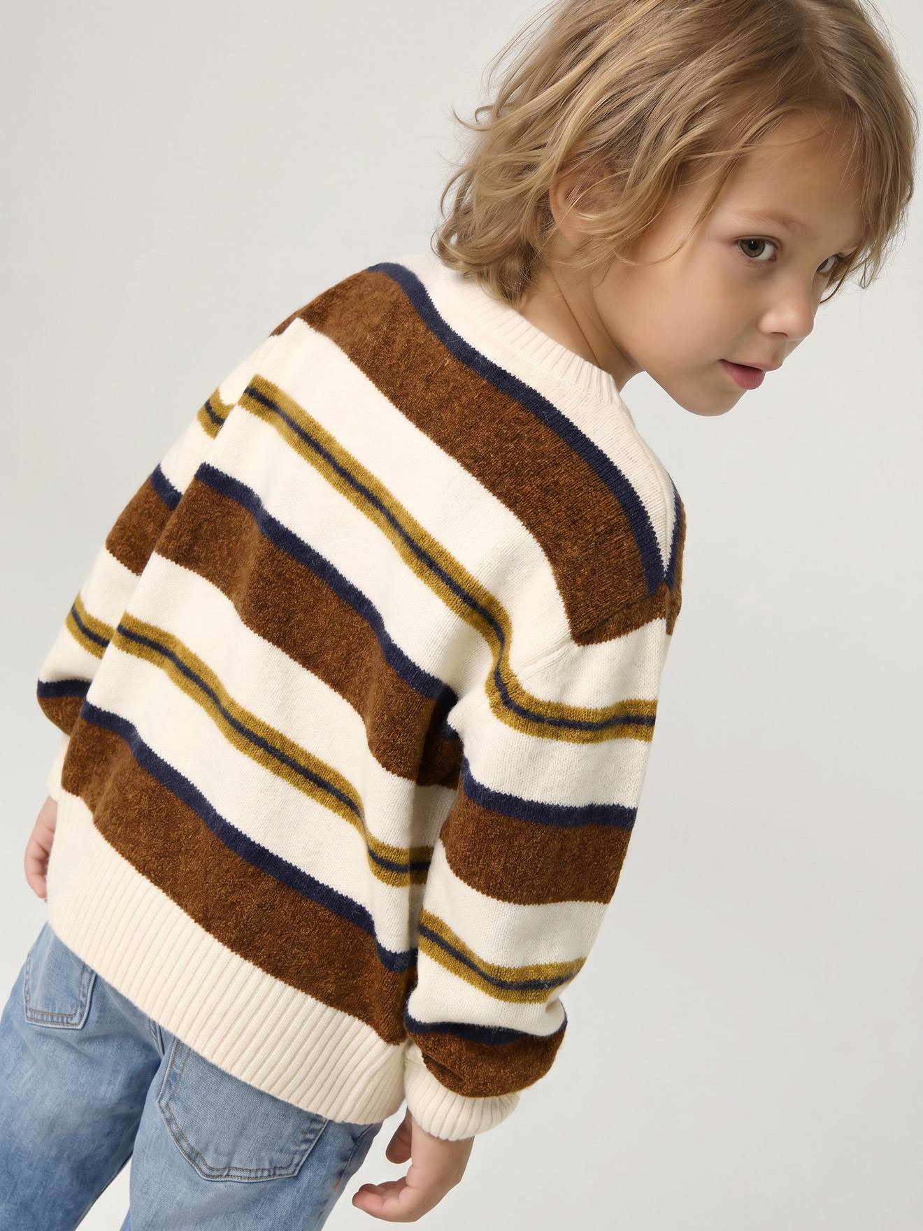 Pull garçon manches longues noisette