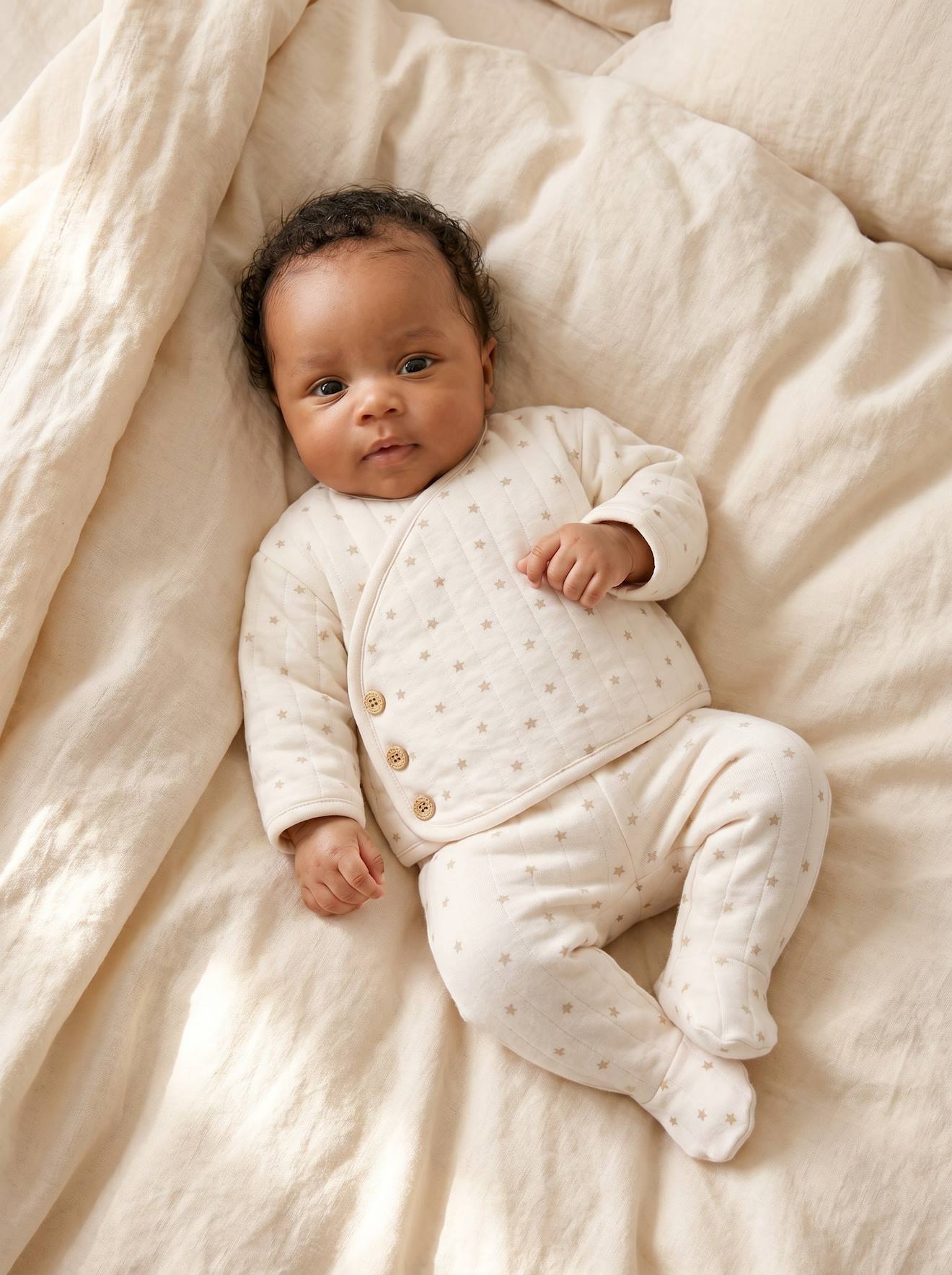 Ensemble matelassé gilet + pantalon à pieds entièrement imprimé vanille