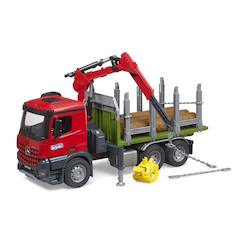 Jouet-Camion de transport de bois mb arocs avec grue de chargement, grappin et 3 troncs d'arbre