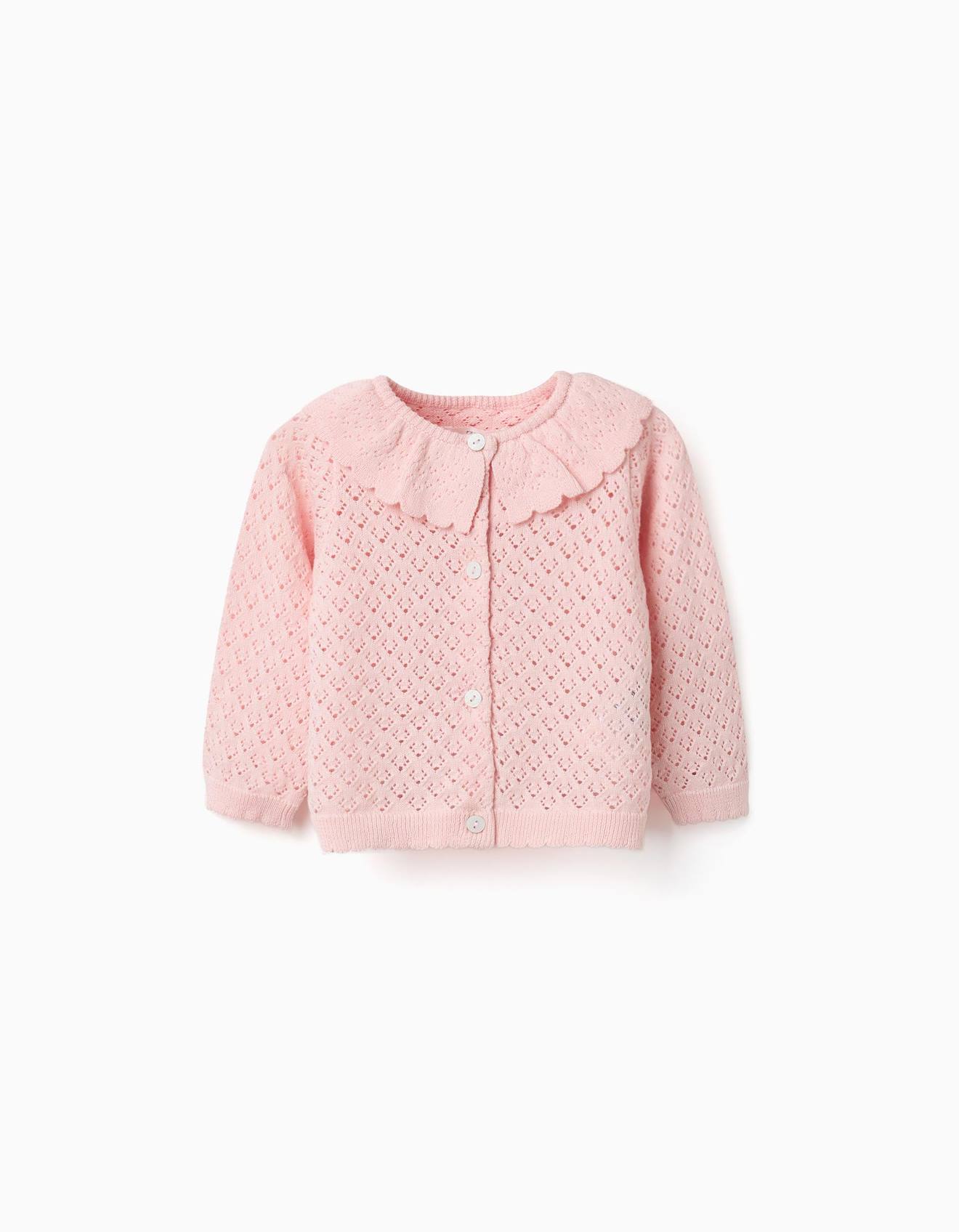 Gilet En Maille Ajourée Avec Extrémités Festonnées Rose