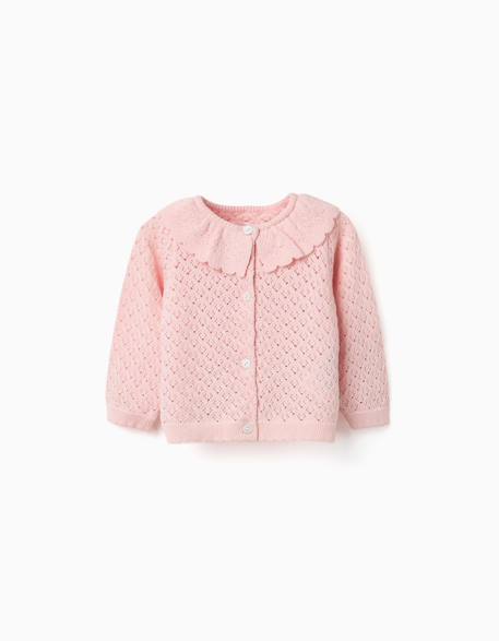 Bébé-Gilet en maille ajourée avec extrémités festonnées