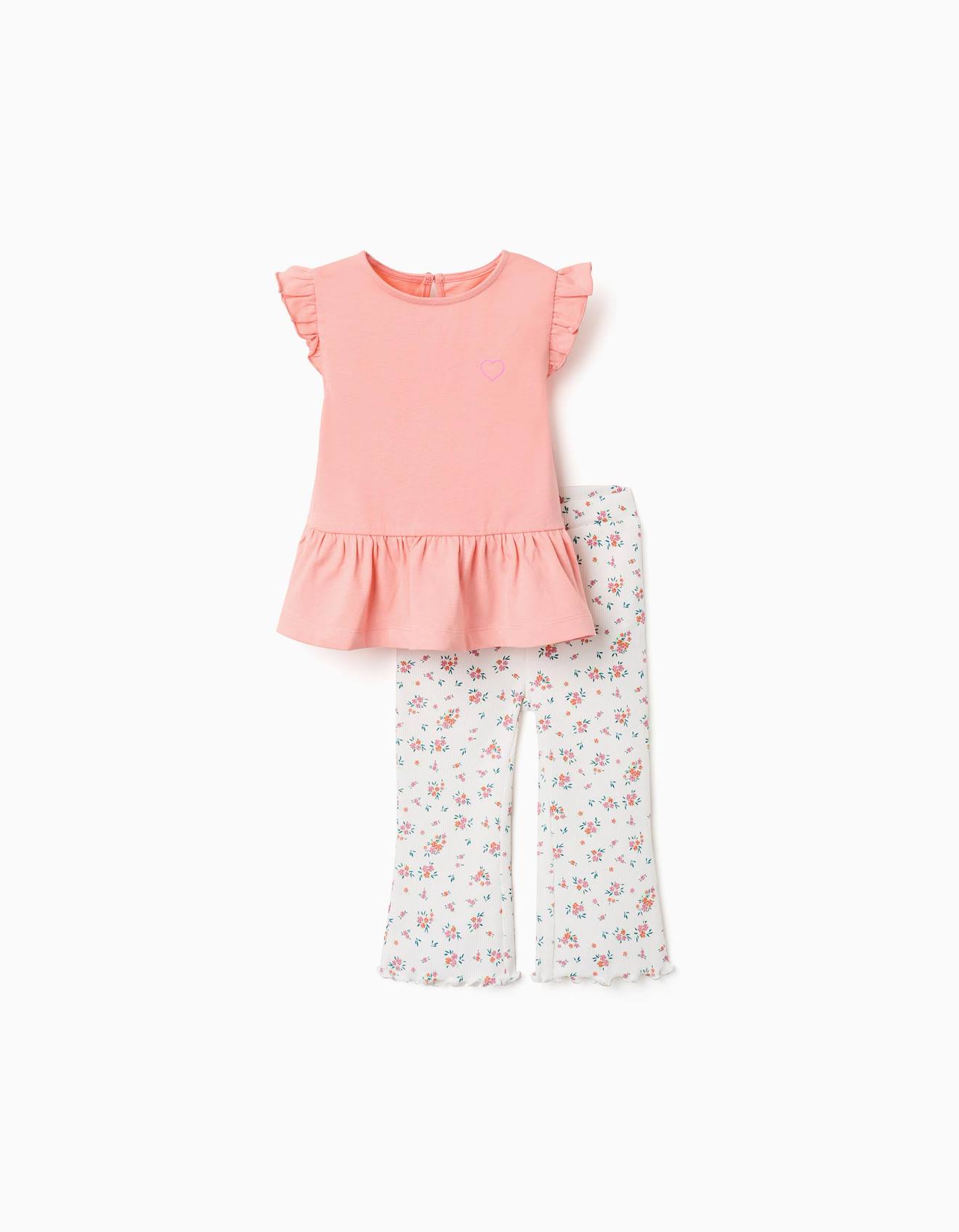 Ensemble T-shirt En Coton Et Pantalon Côtelé Saumon