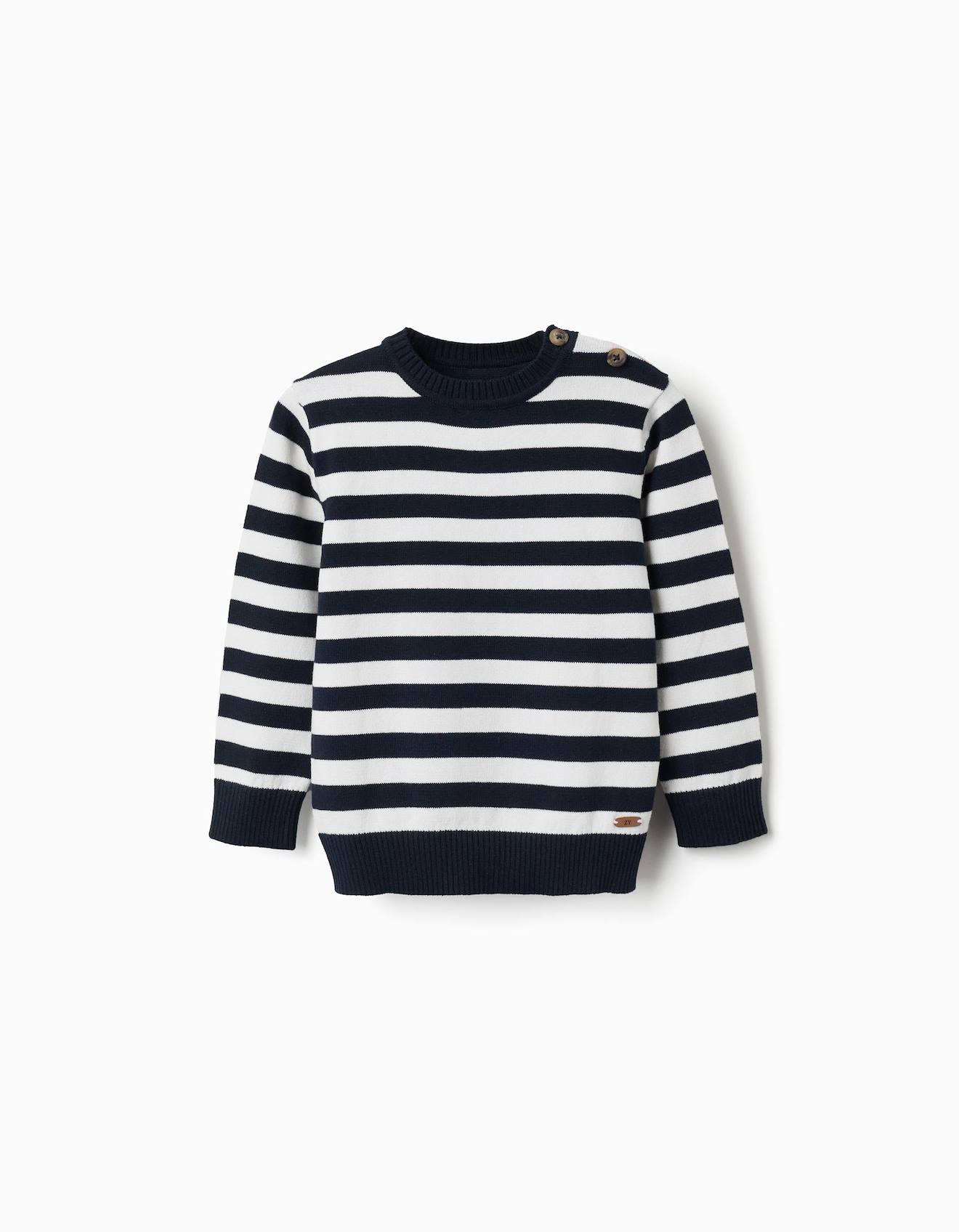 Pull En Maille À Rayures Bleu Foncé