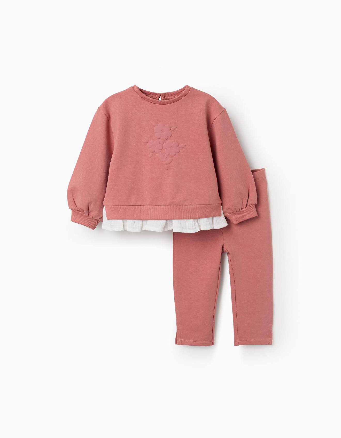 Ensemble De Jogging En Coton Avec Imprim Fleur En Relief Rose 30$