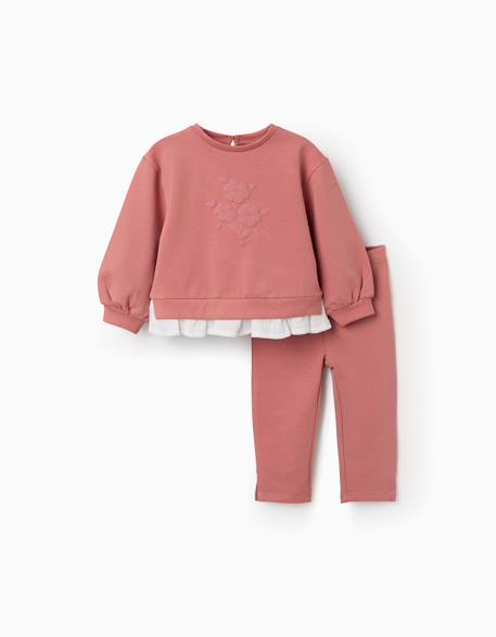 Bébé-Ensemble de jogging en coton avec imprimé fleur en relief