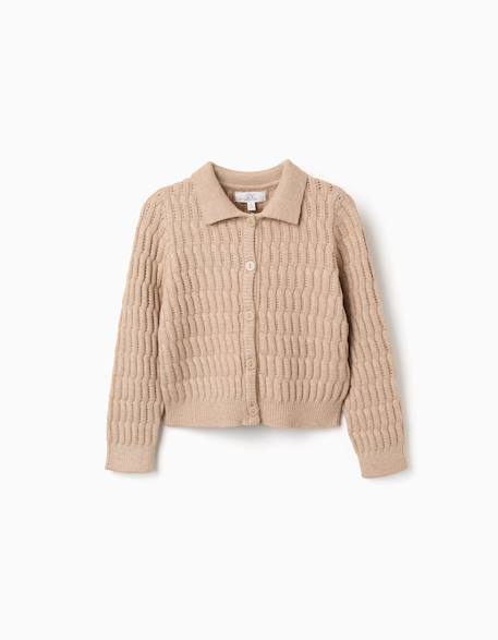Fille-Pull, gilet, sweat-Gilet-Cardigan en maille torsadée et ajourée