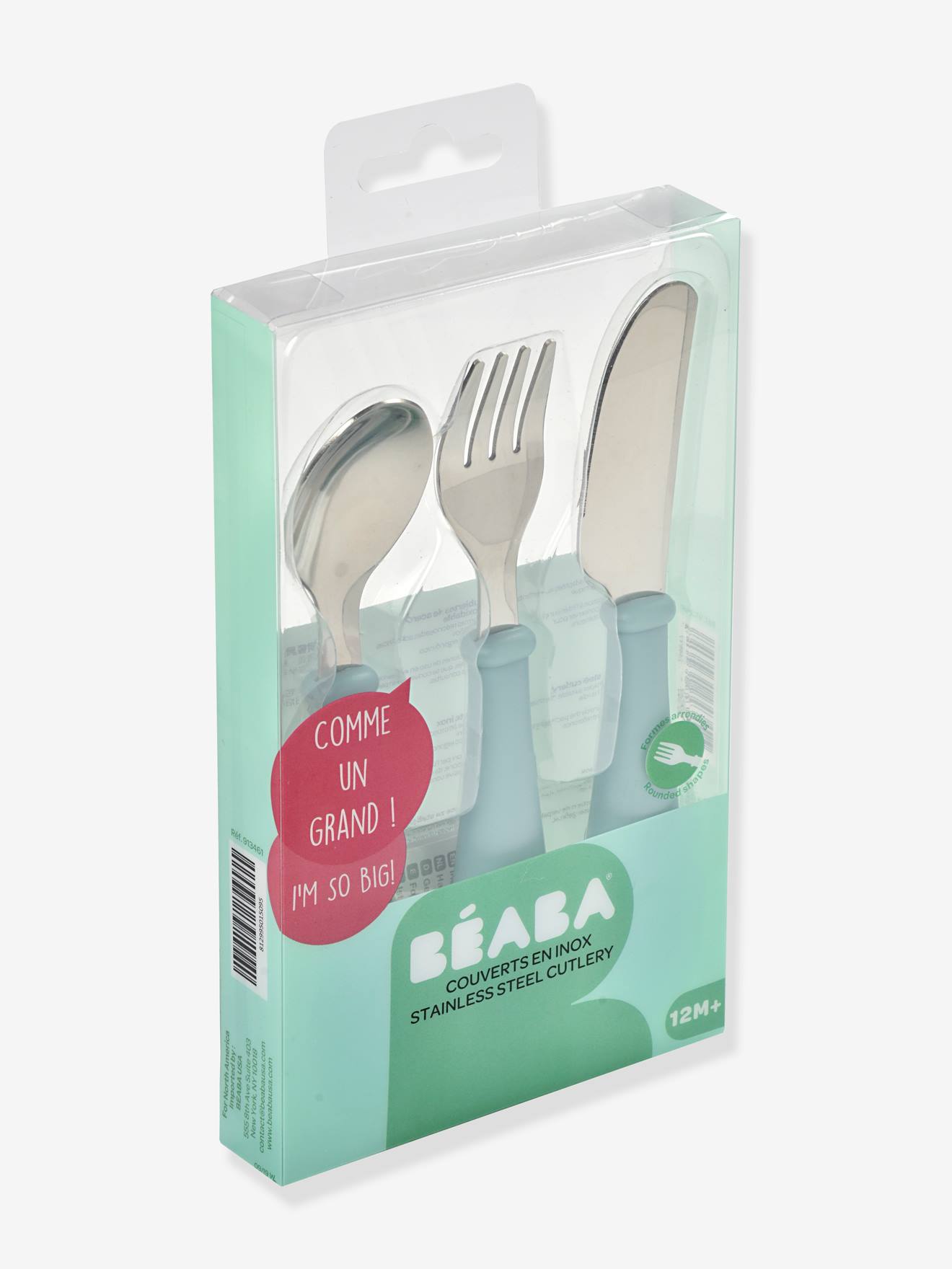 Set 3 couverts d'apprentissage inox BEABA airy green - Béaba