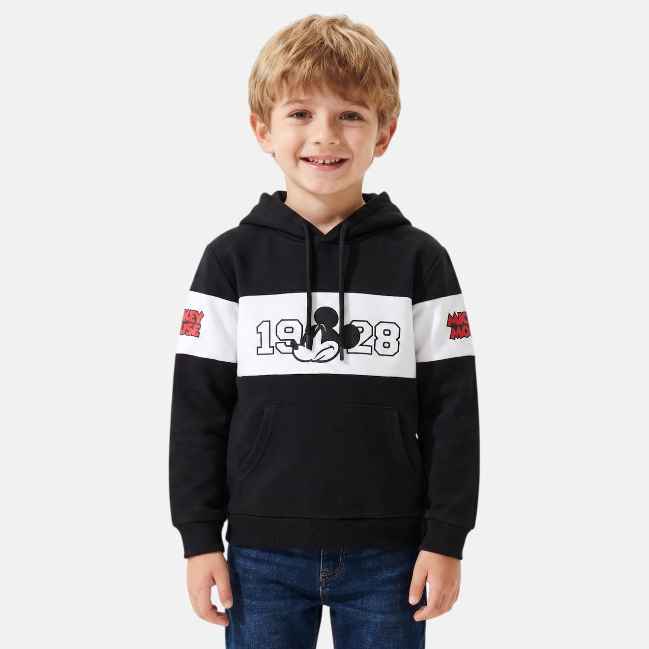 Sweat Enfant Capuche Noir Et Blanc Mickey Noir