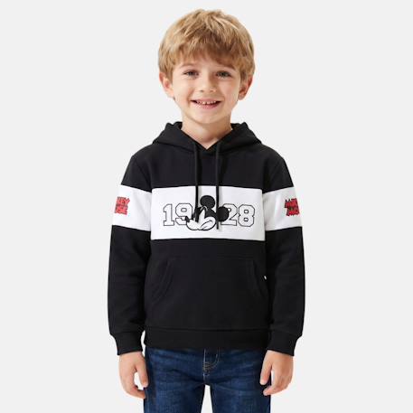 Garçon-Pull, gilet, sweat-Sweat enfant capuche noir et blanc mickey