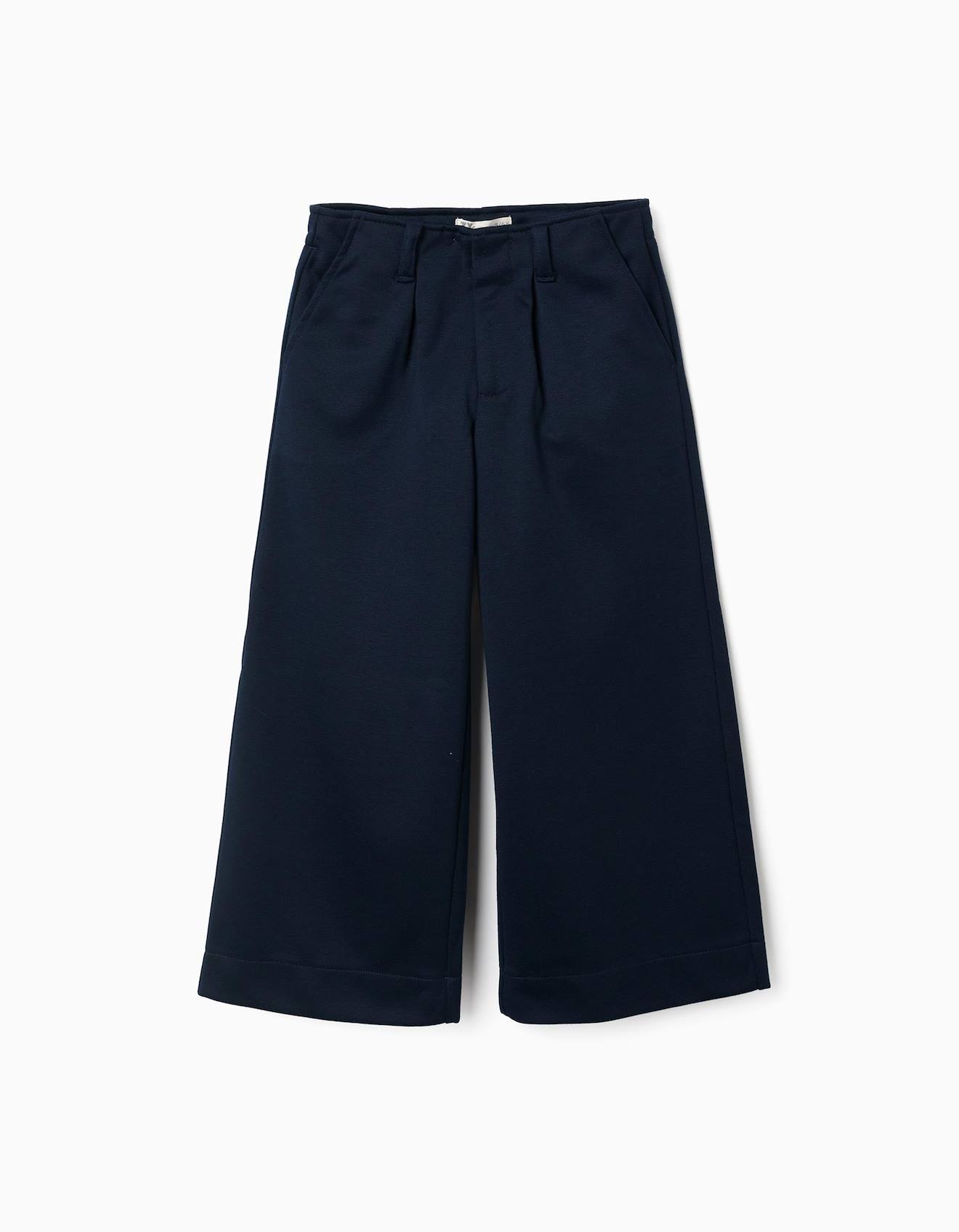 Pantalon À Jambe Large En Maille Interlock Bleu Foncé