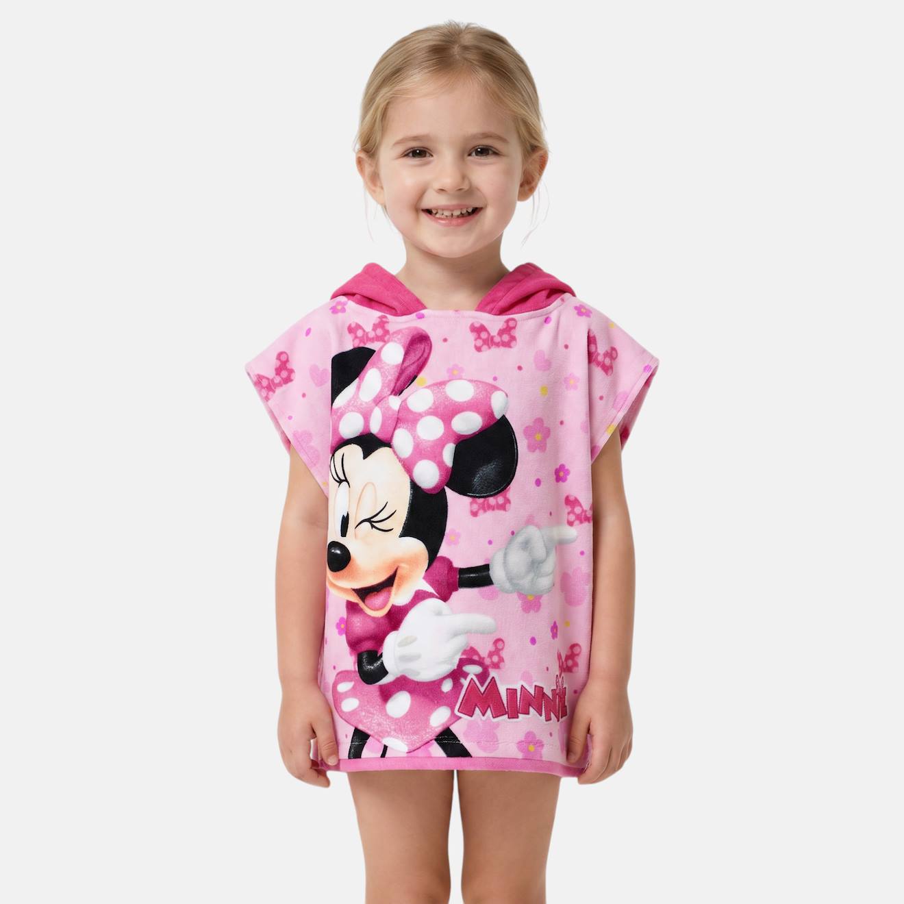 Poncho Polyester Fille À Motif Minnie Rose