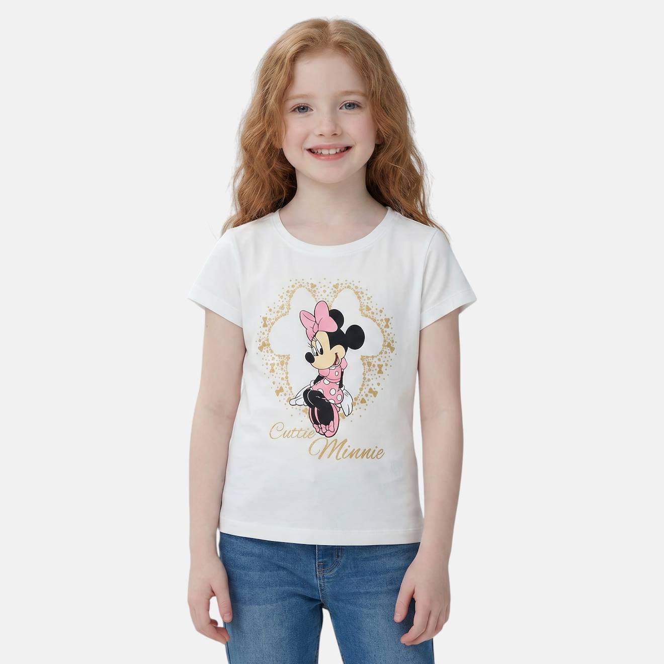 T-shirt Enfant Manches Courtes Blanc Motif Personnage Minnie Blanc