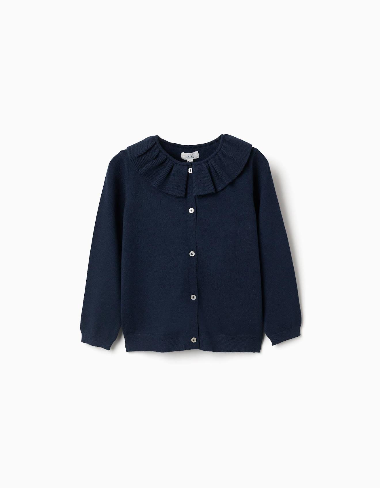 Gilet En Maille Avec Col À Volants Bleu