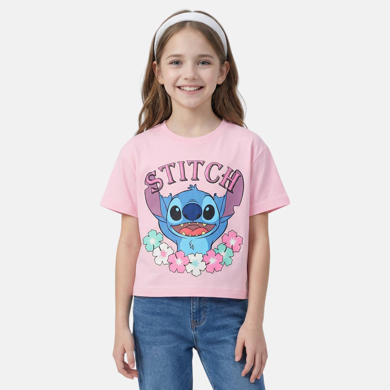 T-shirt Manches Courtes Fille Avec Personnage Lilo & Stitch Rose