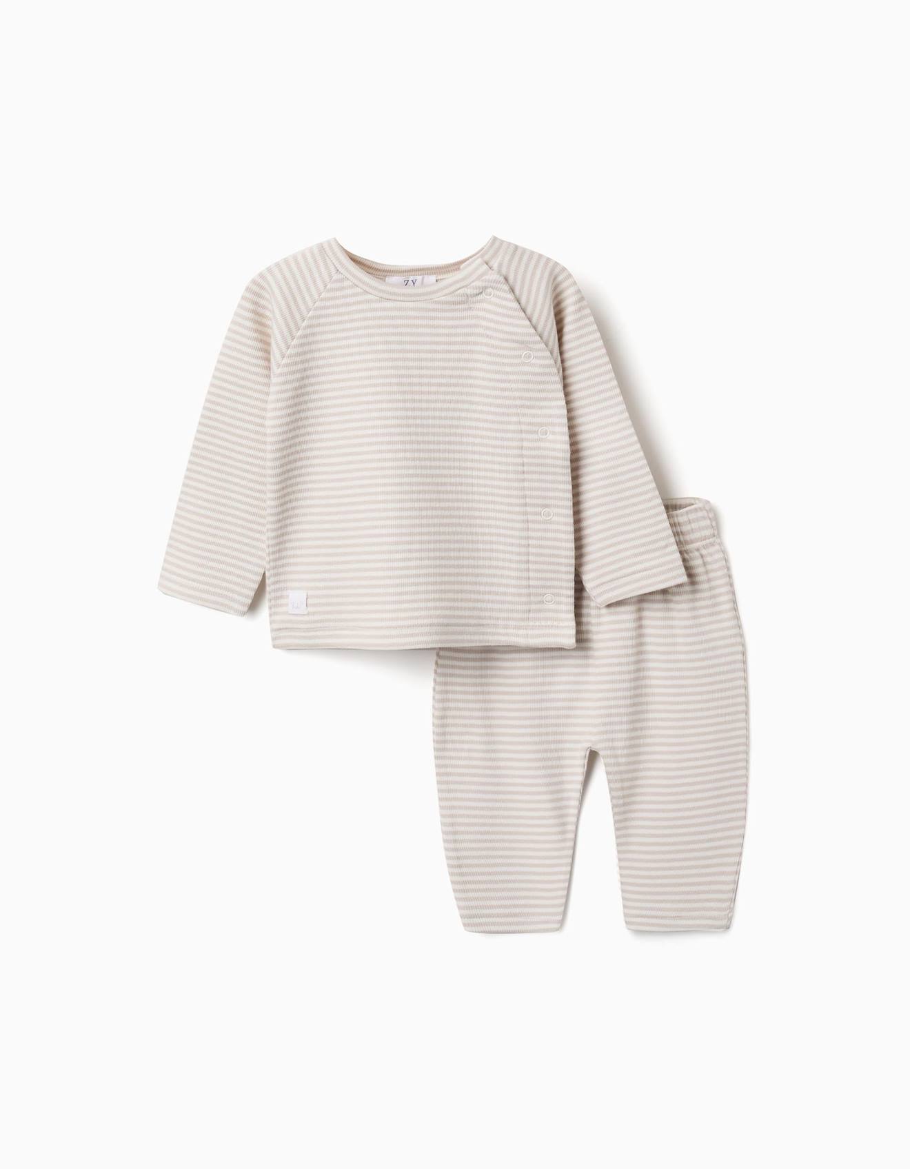Ensemble T-shirt À Manches Longues Et Pantalon À Rayures Blanc
