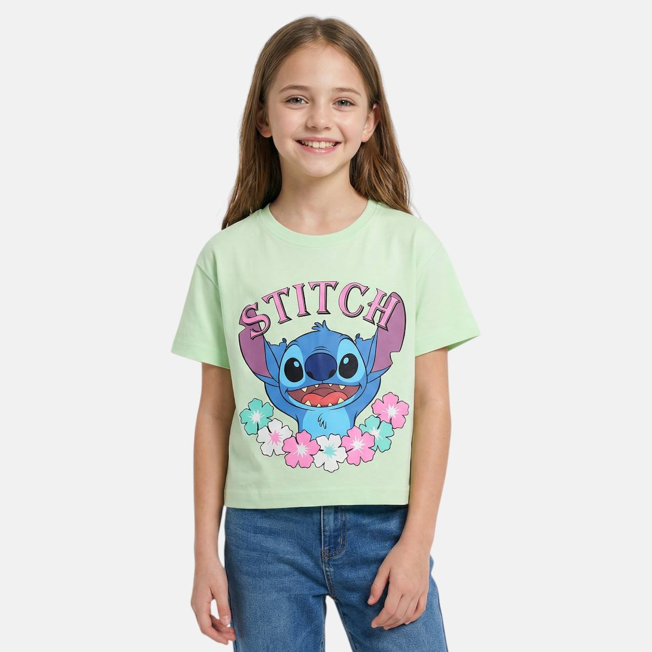 T-shirt Manches Courtes Fille Avec Personnage Lilo & Stitch Vert