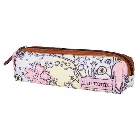 Fille-Accessoires-Fourniture scolaire-Trousse rectangulaire fleurs en tissu et simili cuir marshmallow