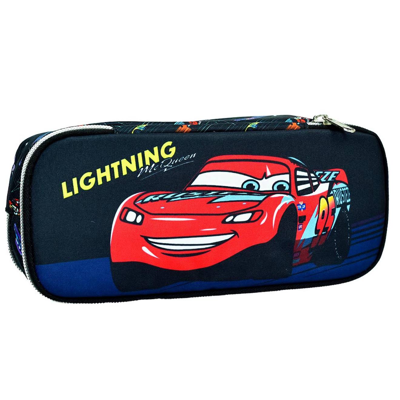 Trousse Gim Cars Lightning En Textile 2 Compartiments Noir / Bleu