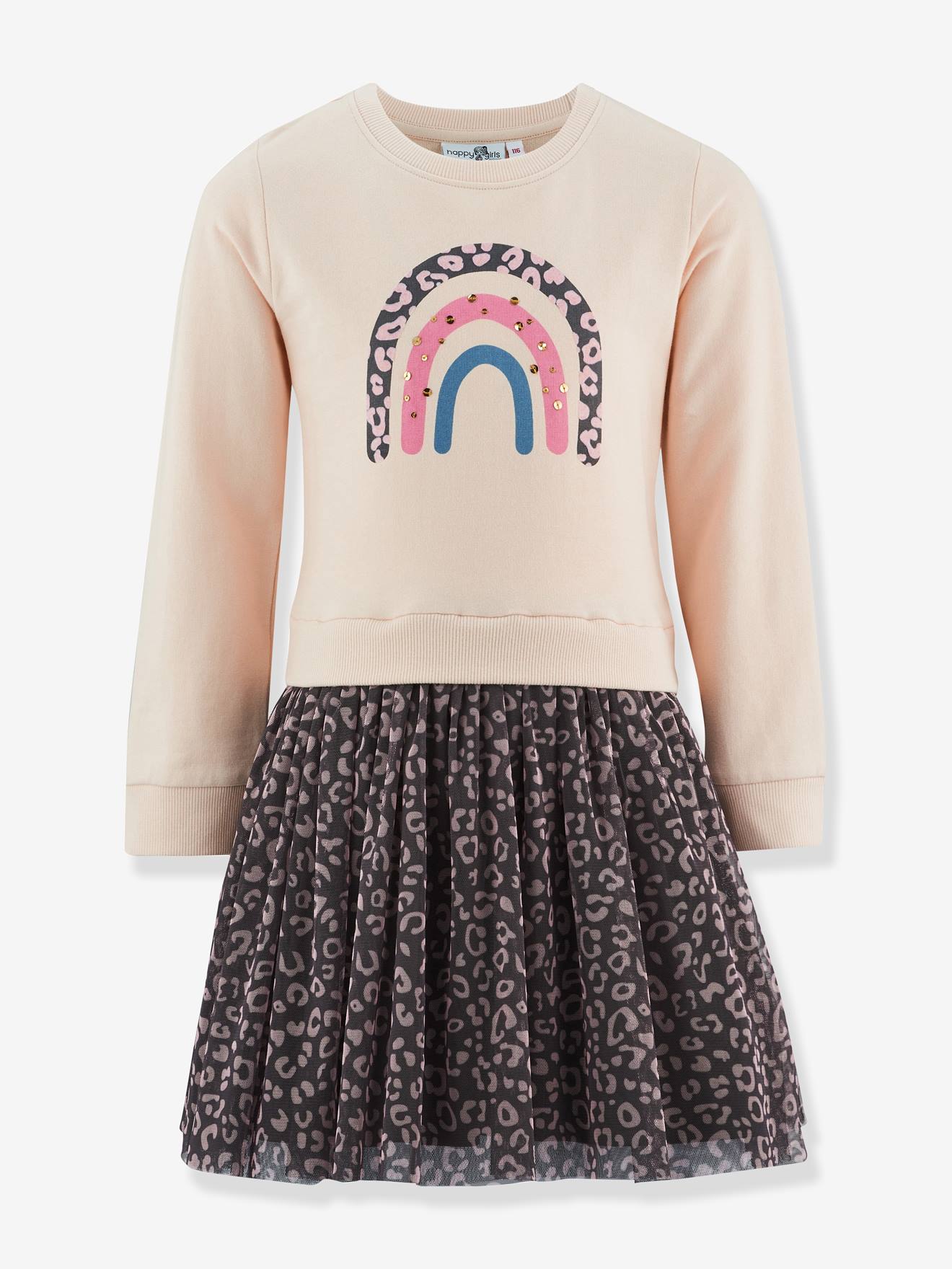 Robe avec jupe en tulle léopard fille Happy Girls vanille